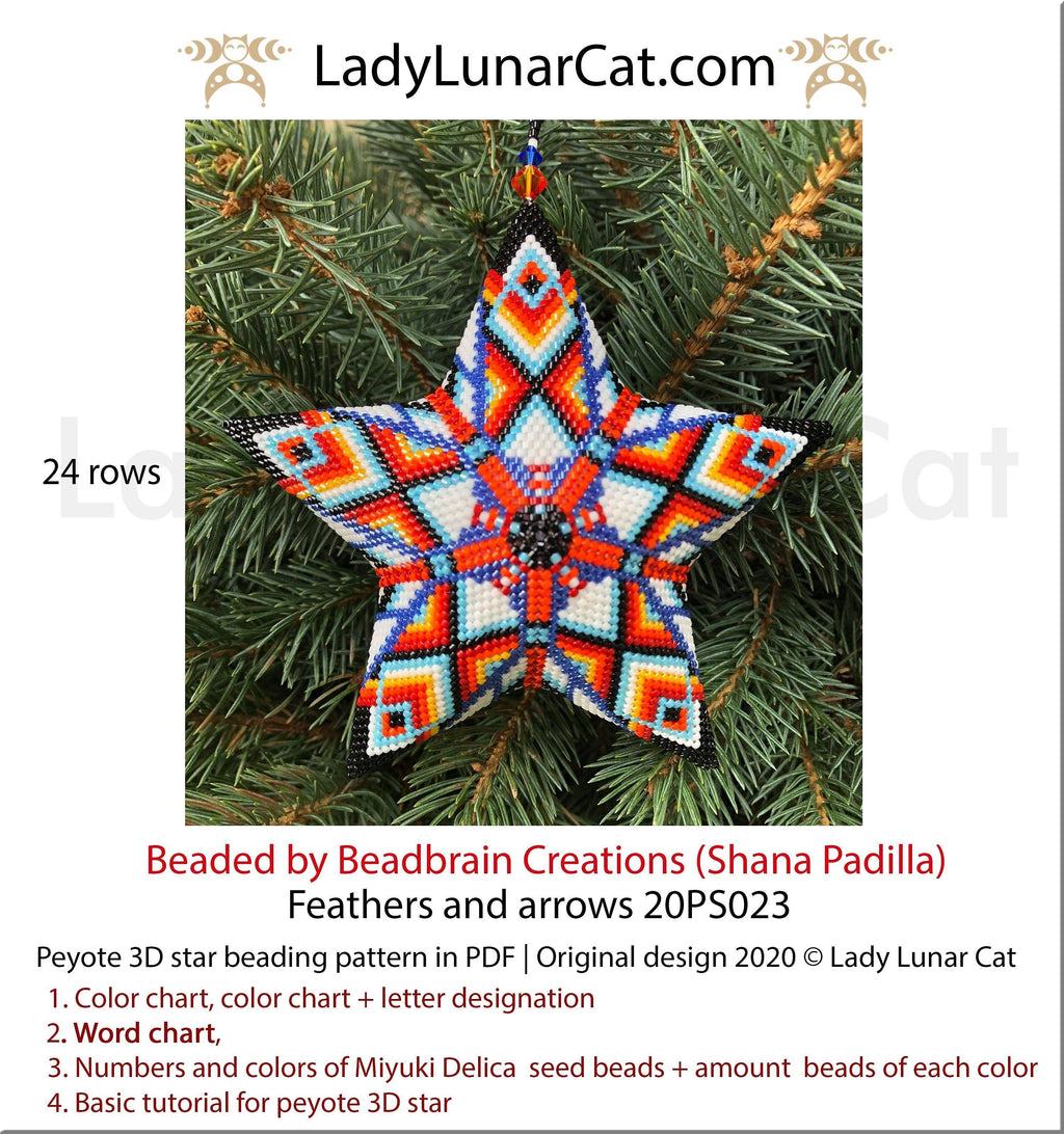 3d peyote star patterns for beading Feathers and arrows 20PS023 LadyLunarCat