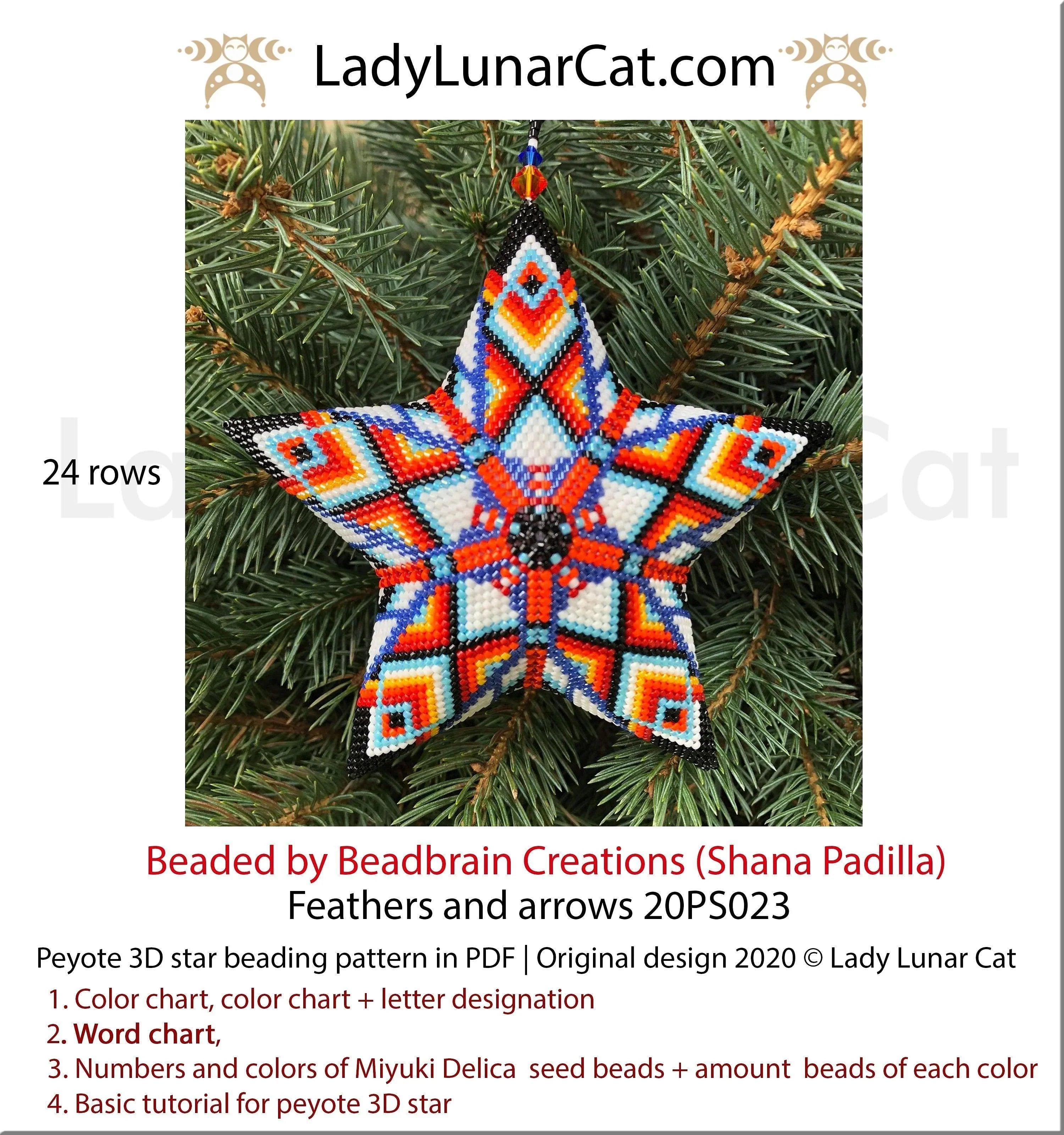 Beaded feathers arrows geometric star — peyote herringbone tutorial PDF