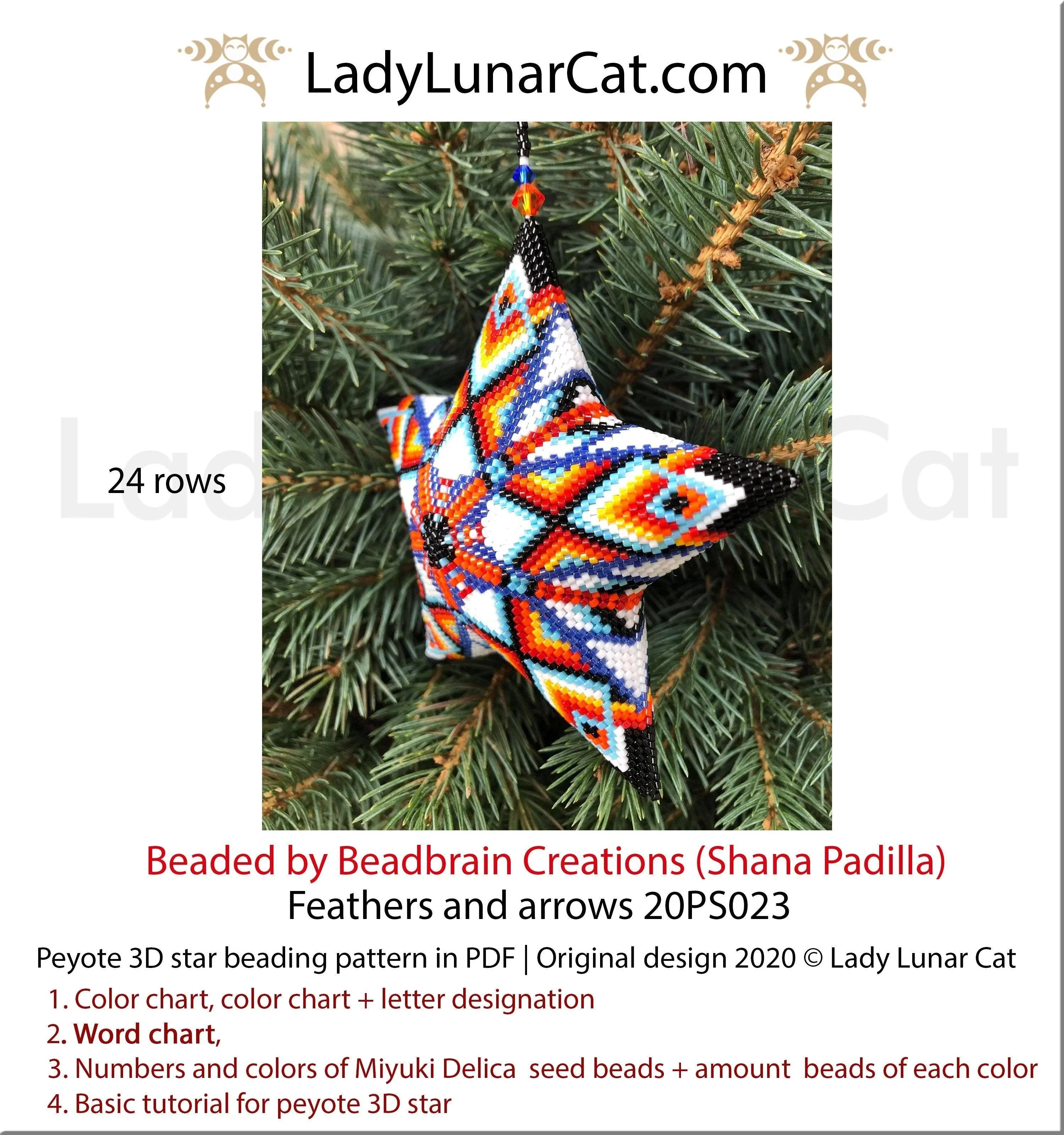 Feathers arrows peyote star beading pattern preview — 5 and 6 ray versions included