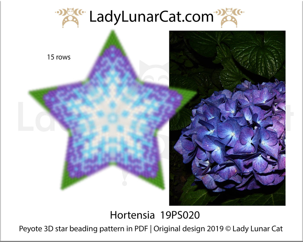 3d peyote star patterns for beading Hortensia flower Hydrangea 19PS020 LadyLunarCat
