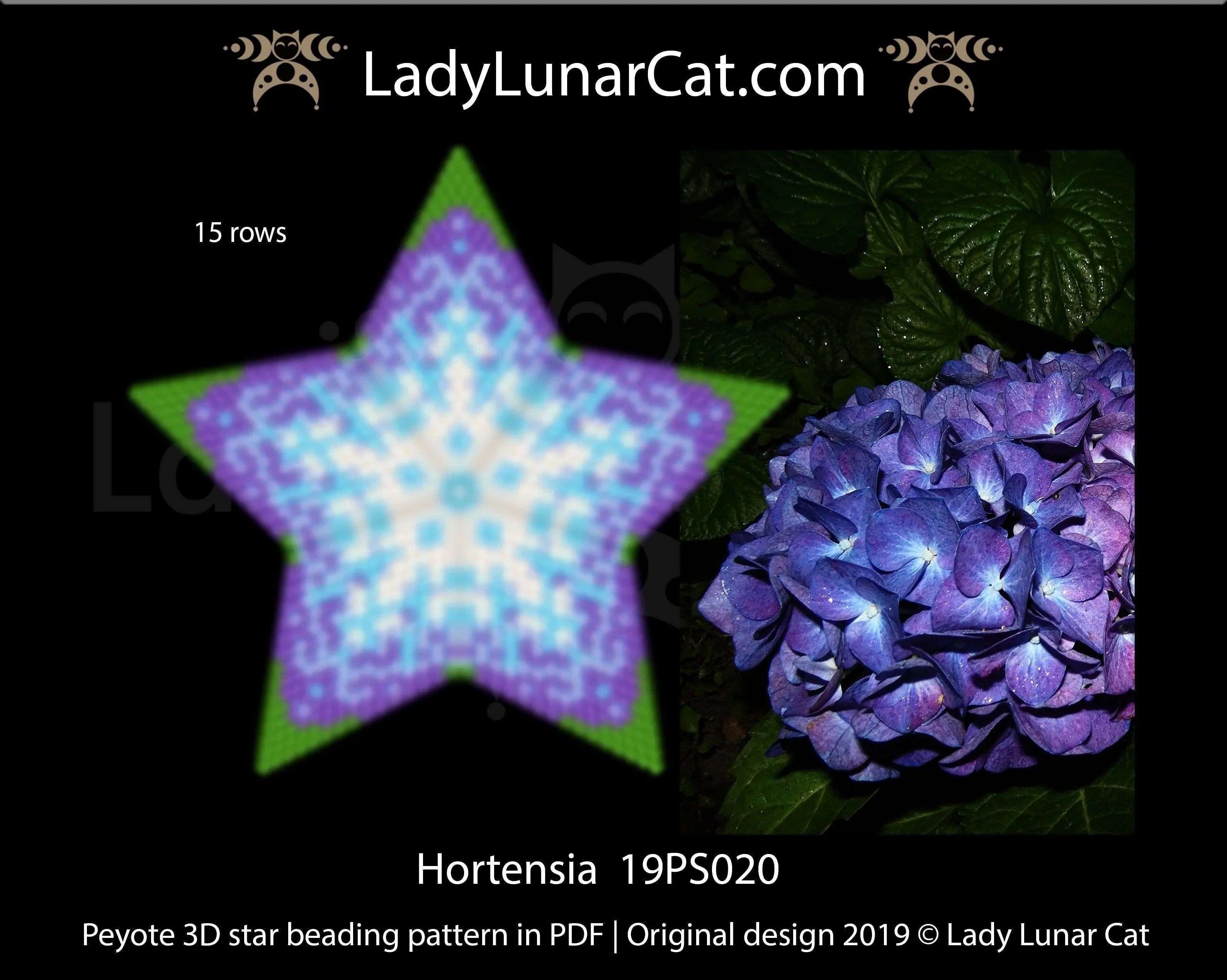 Hydrangea peyote star - 29 beads 15 rows 5 colors blue floral spring PDF LadyLunarCat