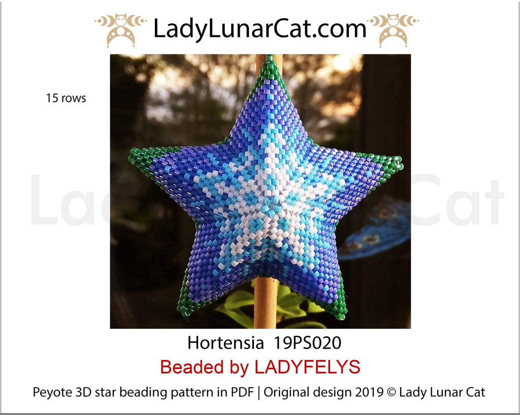 3d peyote star patterns for beading Hortensia flower Hydrangea 19PS020 LadyLunarCat