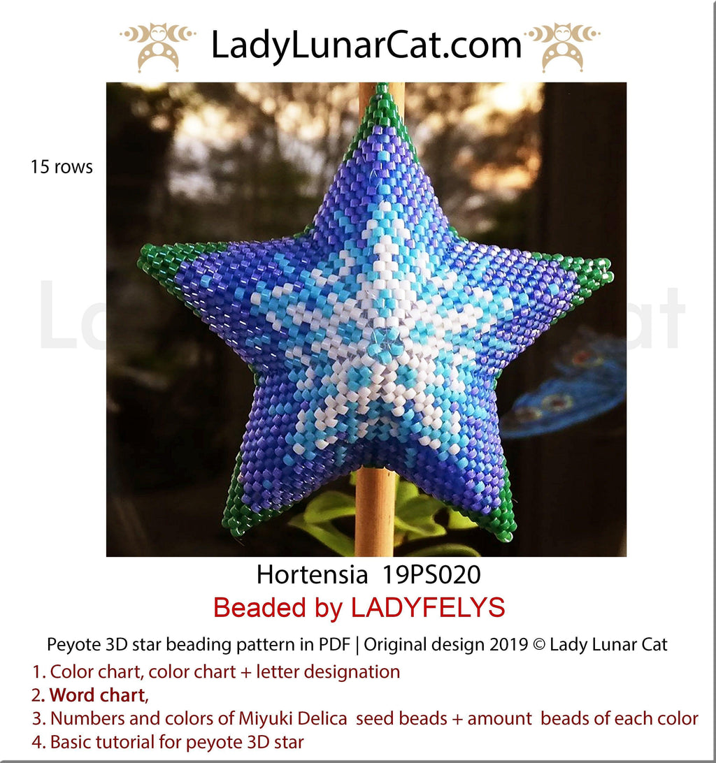 3d peyote star patterns for beading Hortensia flower Hydrangea 19PS020 LadyLunarCat