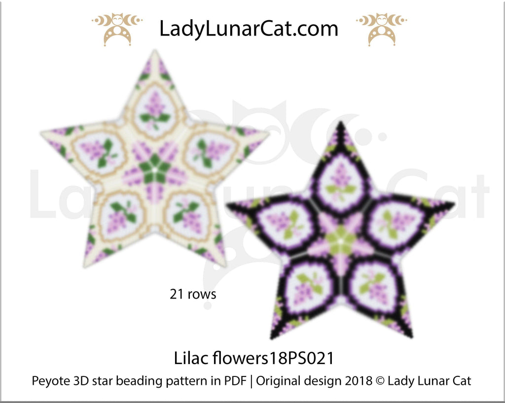 3d peyote star patterns for beading Lilac flowers 18PS021 LadyLunarCat
