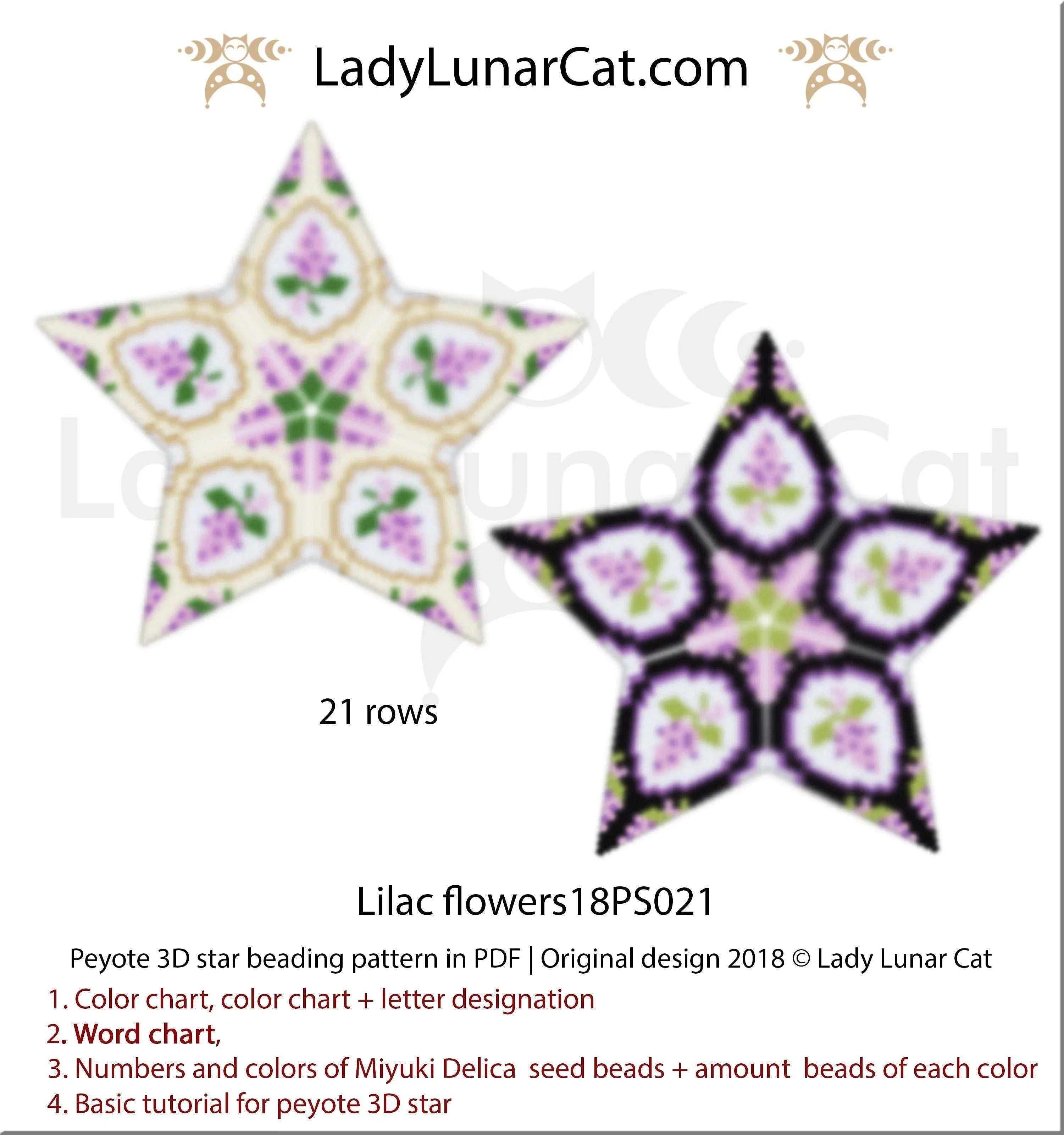 Lilac beaded star - soft purple white green spring garden Miyuki Delica large star LadyLunarCat