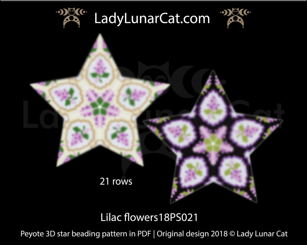 3d peyote star patterns for beading Lilac flowers 18PS021 LadyLunarCat