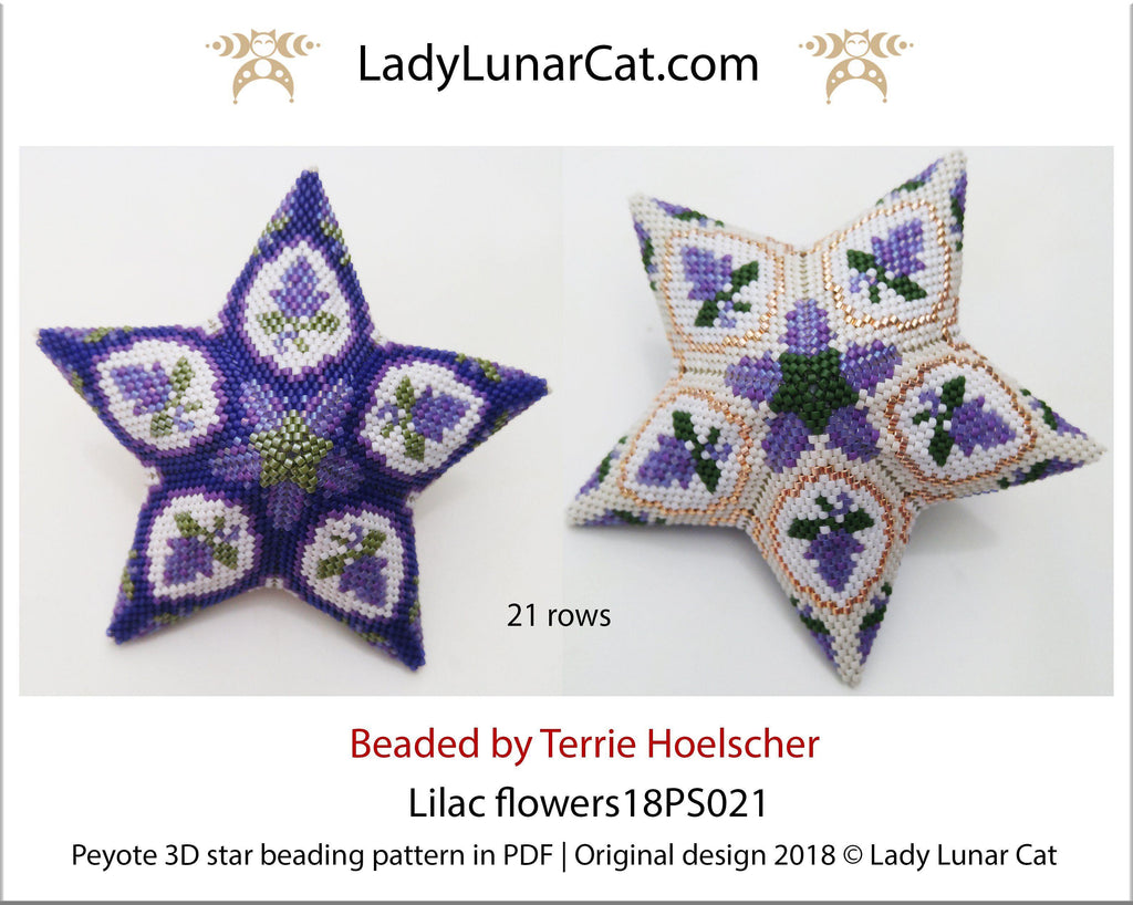 3d peyote star patterns for beading Lilac flowers 18PS021 LadyLunarCat