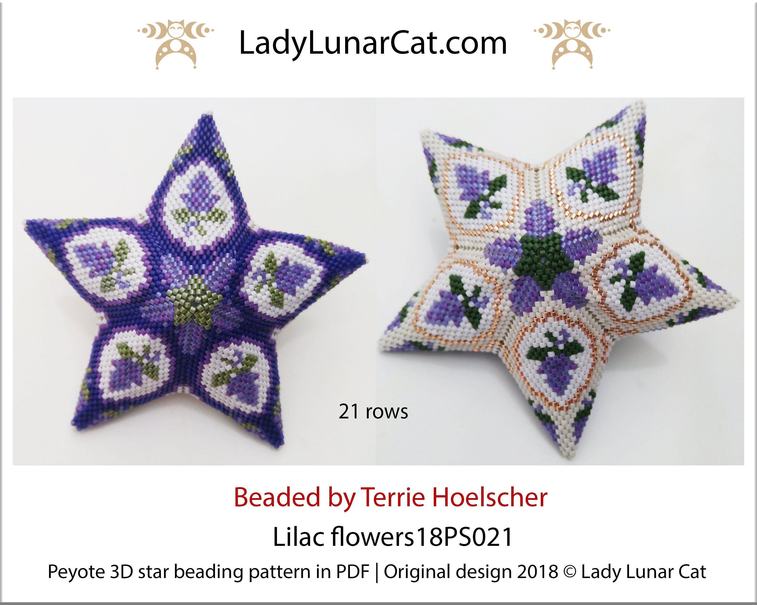 3d peyote star patterns for beading Lilac flowers 18PS021 LadyLunarCat