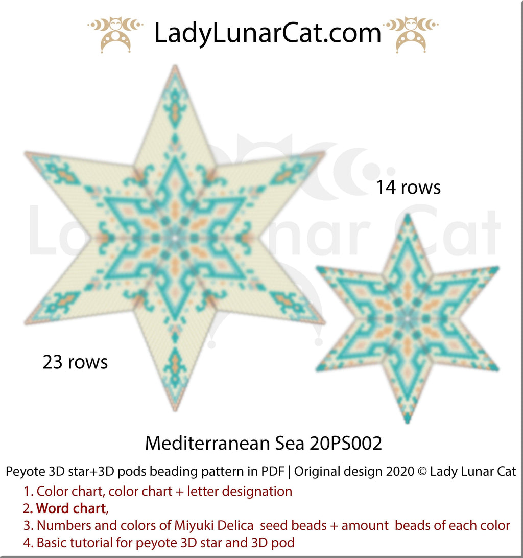 3d peyote star patterns for beading Mediterranean Sea star 20PS002 LadyLunarCat