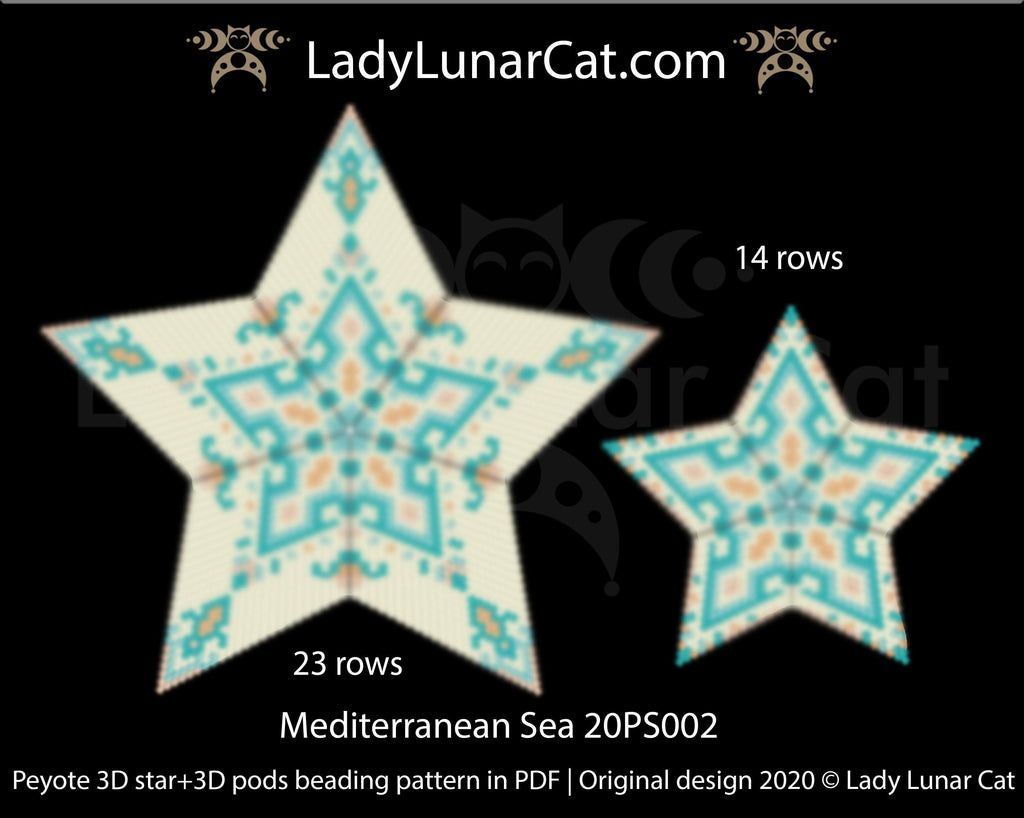 3d peyote star patterns for beading Mediterranean Sea star 20PS002 LadyLunarCat