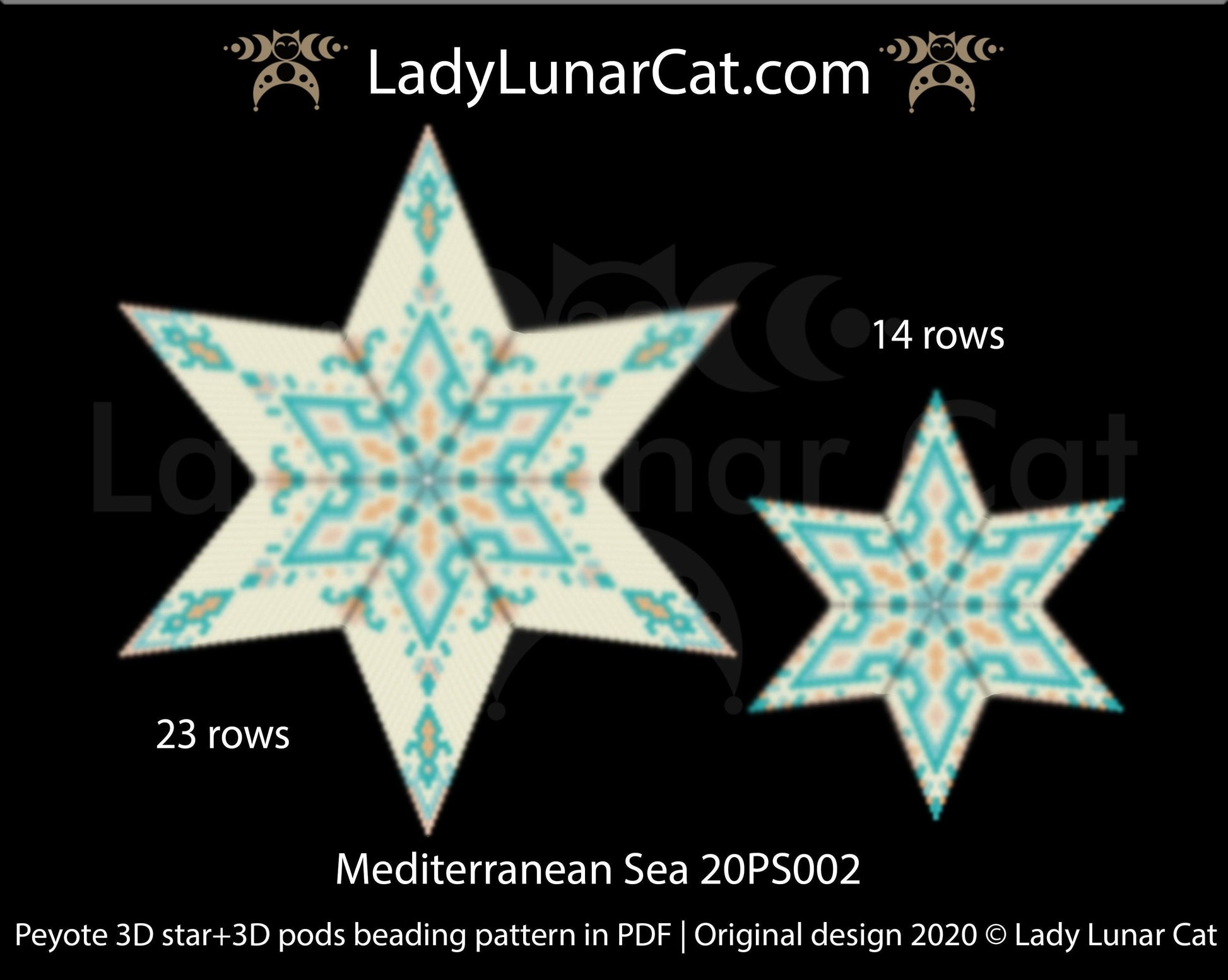 3d peyote star patterns for beading Mediterranean Sea star 20PS002 LadyLunarCat