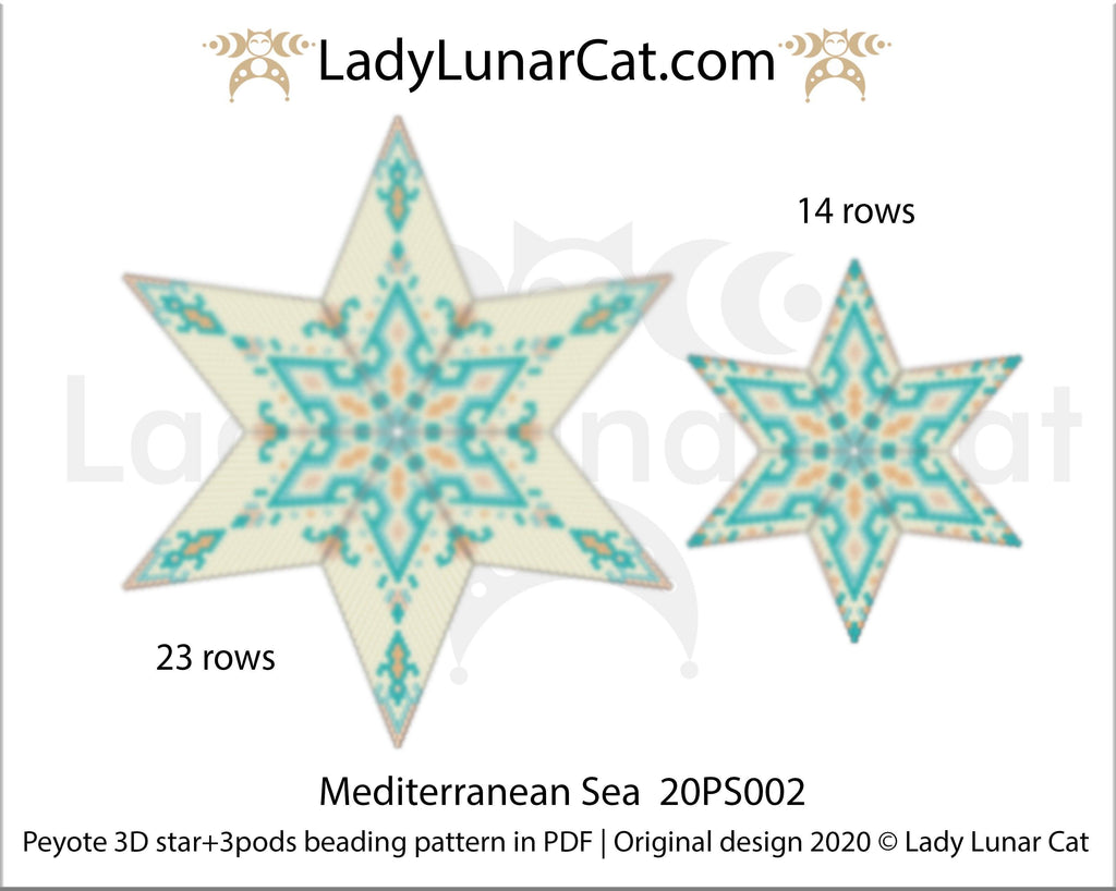 3d peyote star patterns for beading Mediterranean Sea star 20PS002 LadyLunarCat