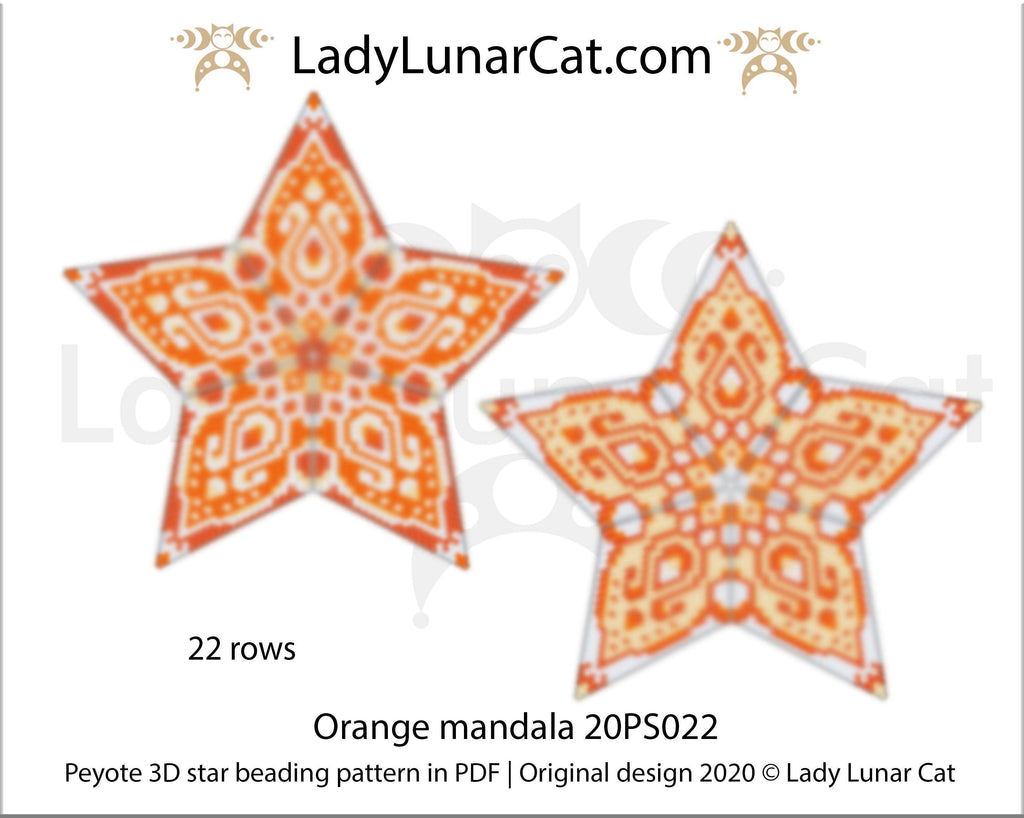 3d peyote star patterns for beading Orange mandala 20PS022 LadyLunarCat