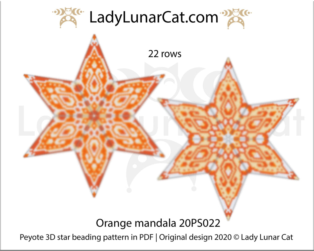 3d peyote star patterns for beading Orange mandala 20PS022 LadyLunarCat