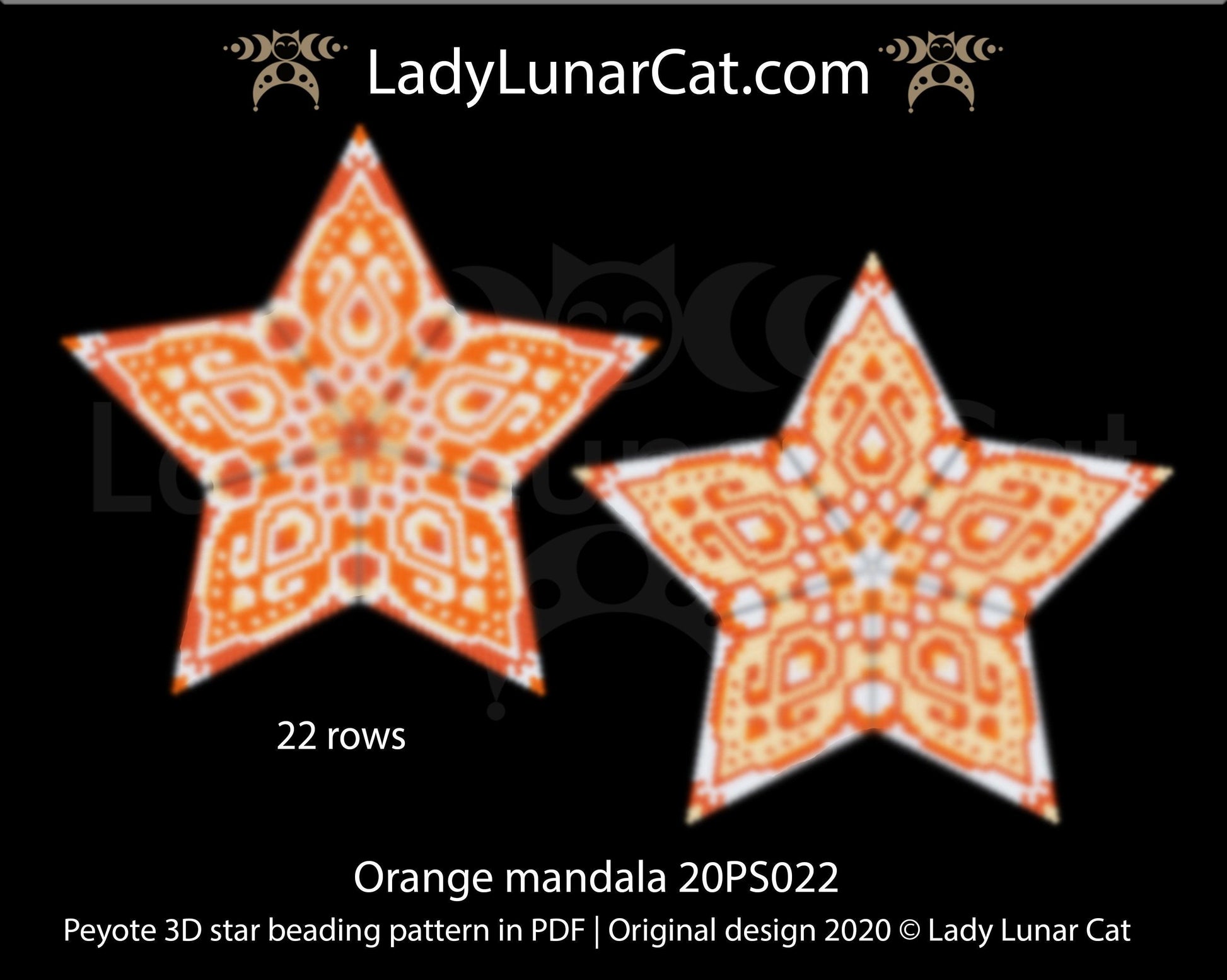 3d peyote star patterns for beading Orange mandala 20PS022 LadyLunarCat