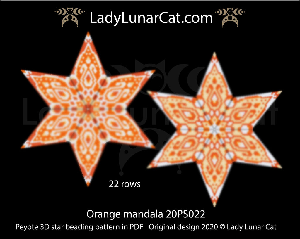 3d peyote star patterns for beading Orange mandala 20PS022 LadyLunarCat