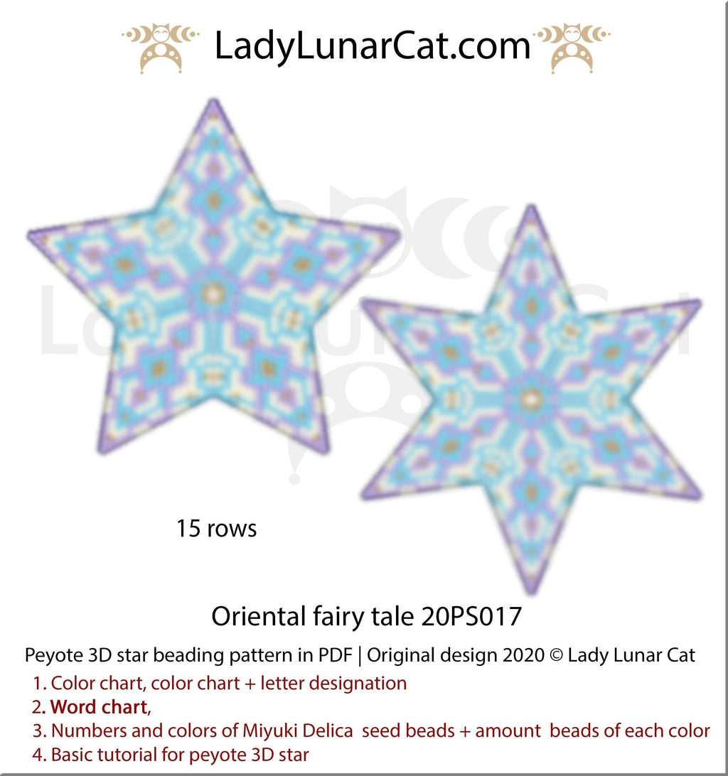 3d peyote star patterns for beading Oriental fairy tale 20PS017 LadyLunarCat