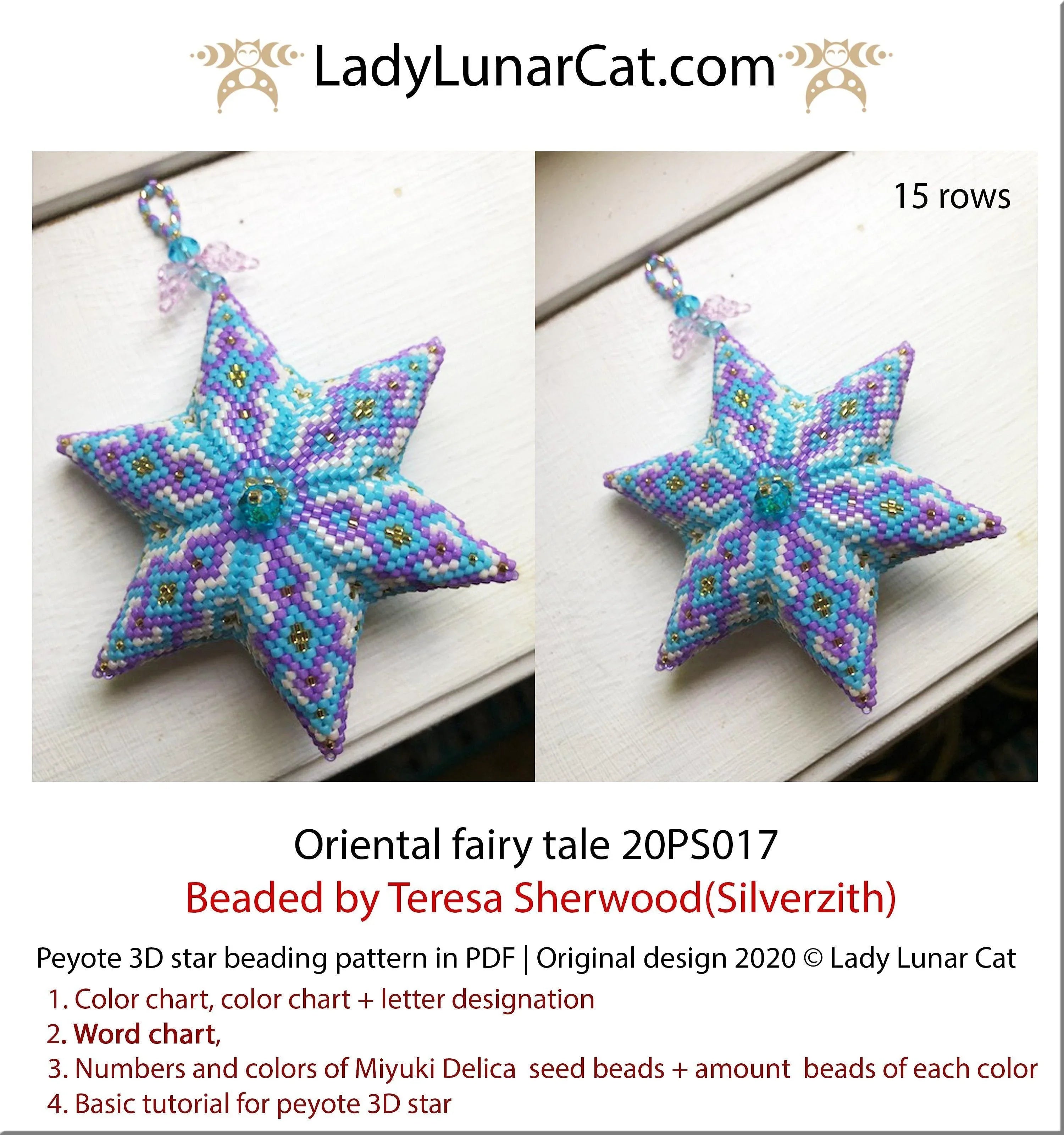 3D peyote star oriental fairy tale — small mandala folk geometric instant download LadyLunarCat