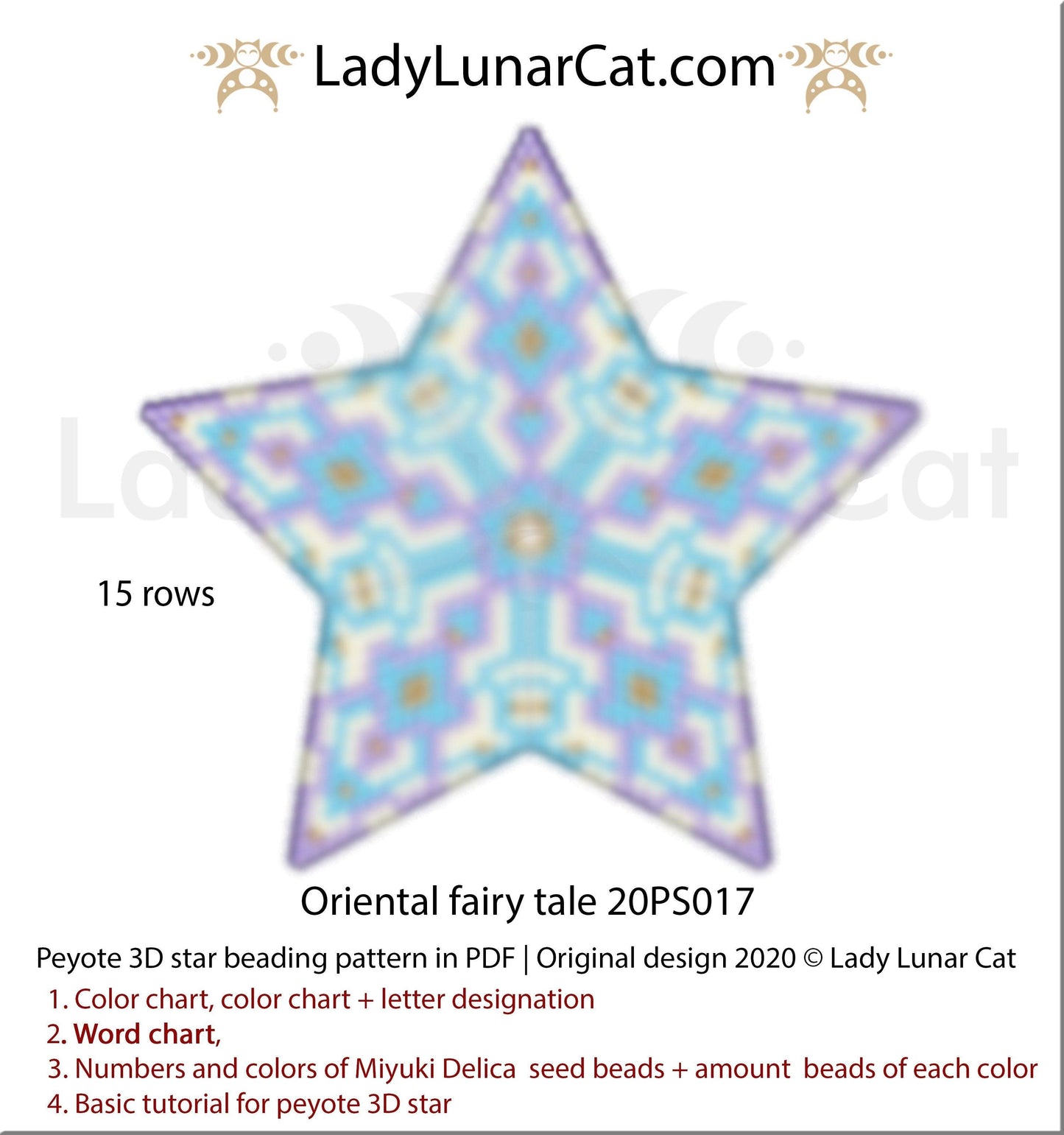 3d peyote star patterns for beading Oriental fairy tale 20PS017 LadyLunarCat