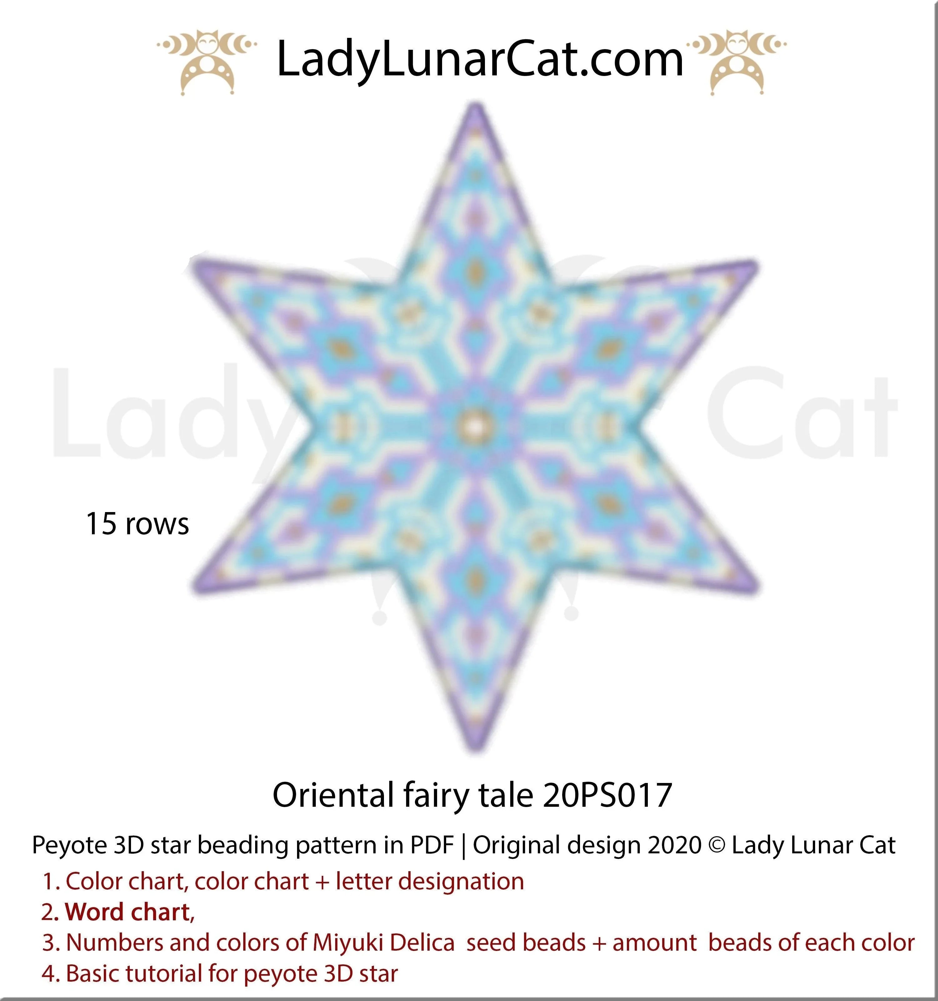 Oriental fairy tale peyote star preview — small mandala folk geometric beading LadyLunarCat