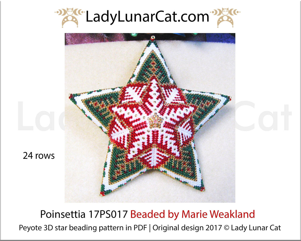 3d peyote star patterns for beading Poinsettia 17PS017 LadyLunarCat