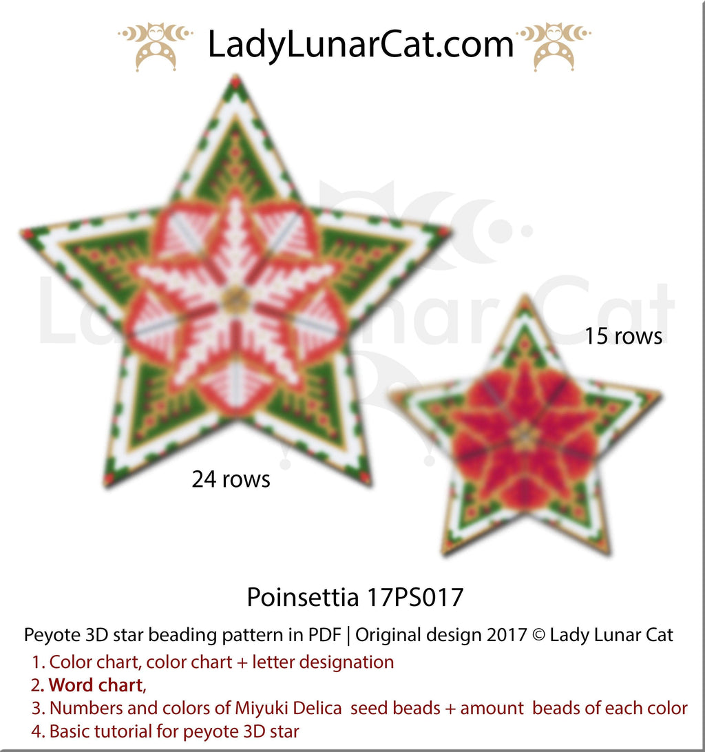 3d peyote star patterns for beading Poinsettia 17PS017 LadyLunarCat