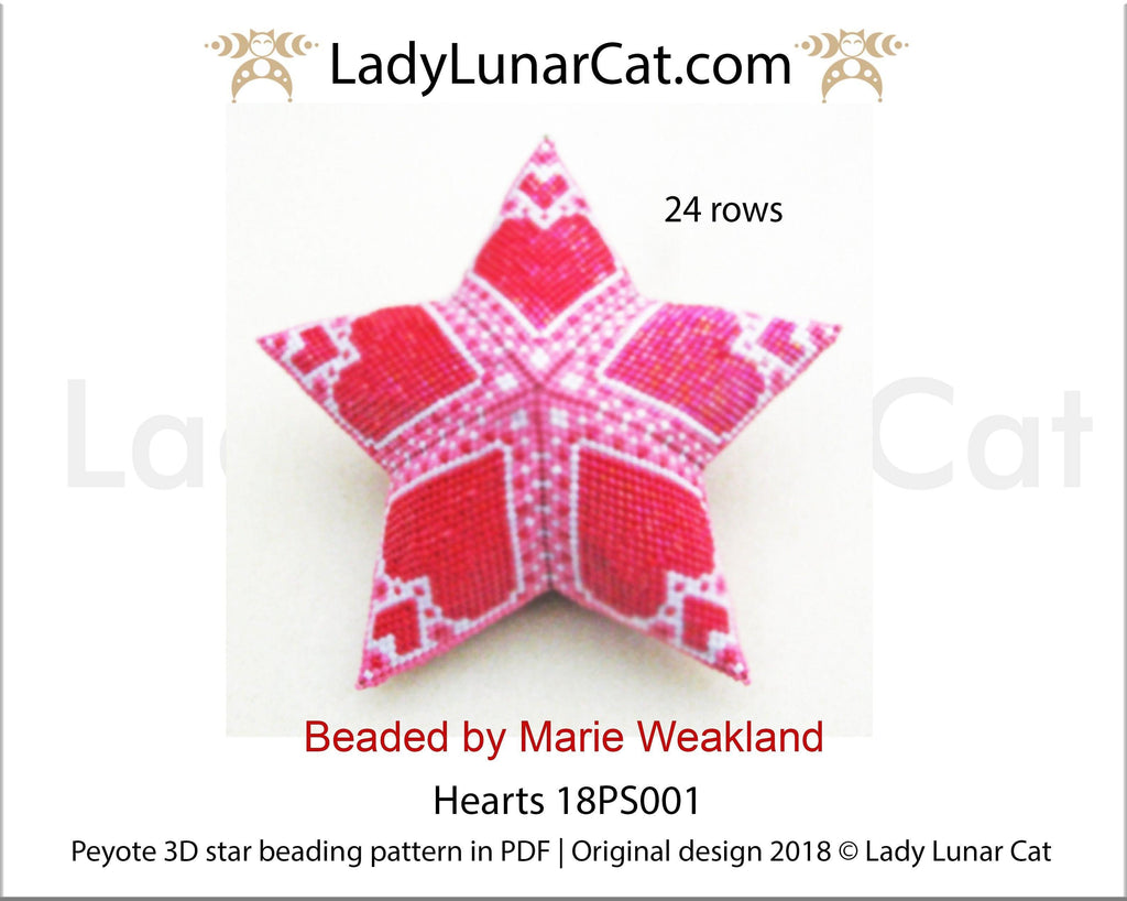 3d peyote star patterns for beading Red Hearts 18PS001 LadyLunarCat