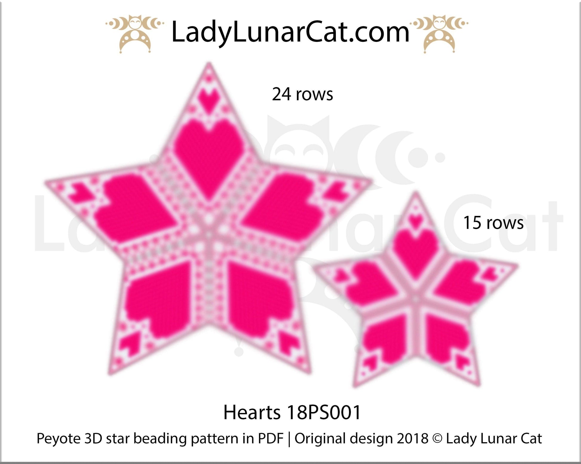 3d peyote star patterns for beading Red Hearts 18PS001 LadyLunarCat