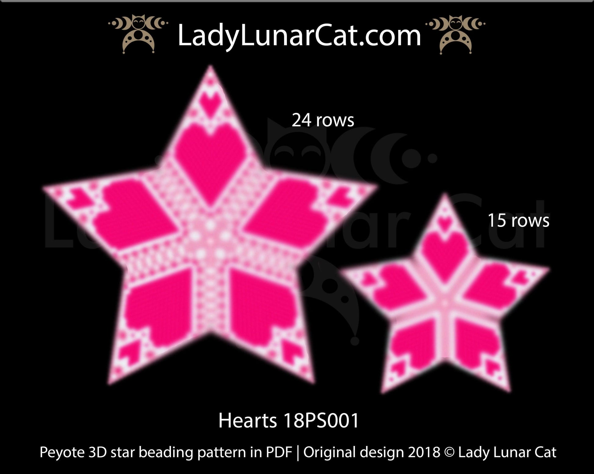 3d peyote star patterns for beading Red Hearts 18PS001 LadyLunarCat