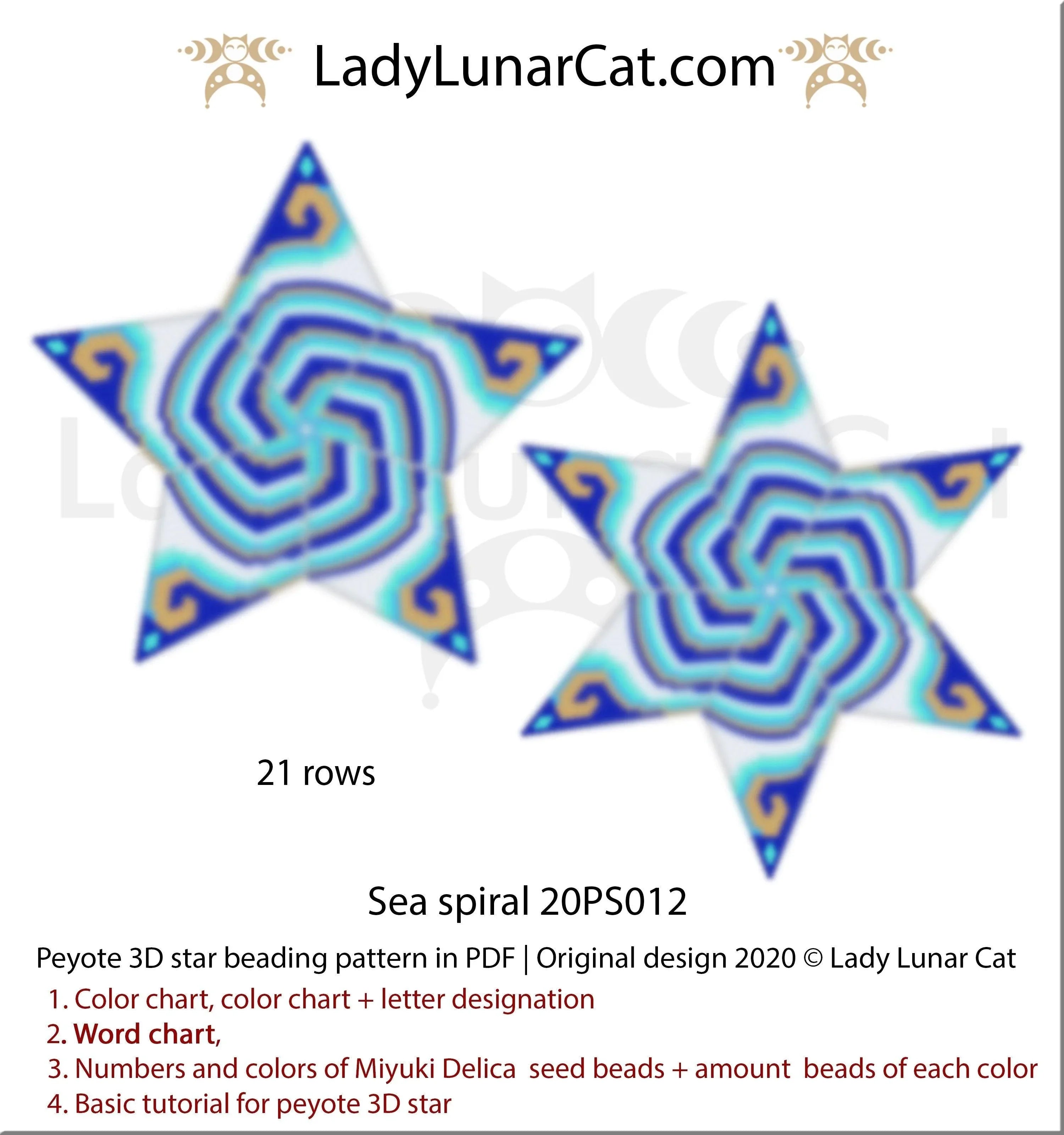 Beaded sea spiral star pendant — peyote stitch tutorial PDF for all levels