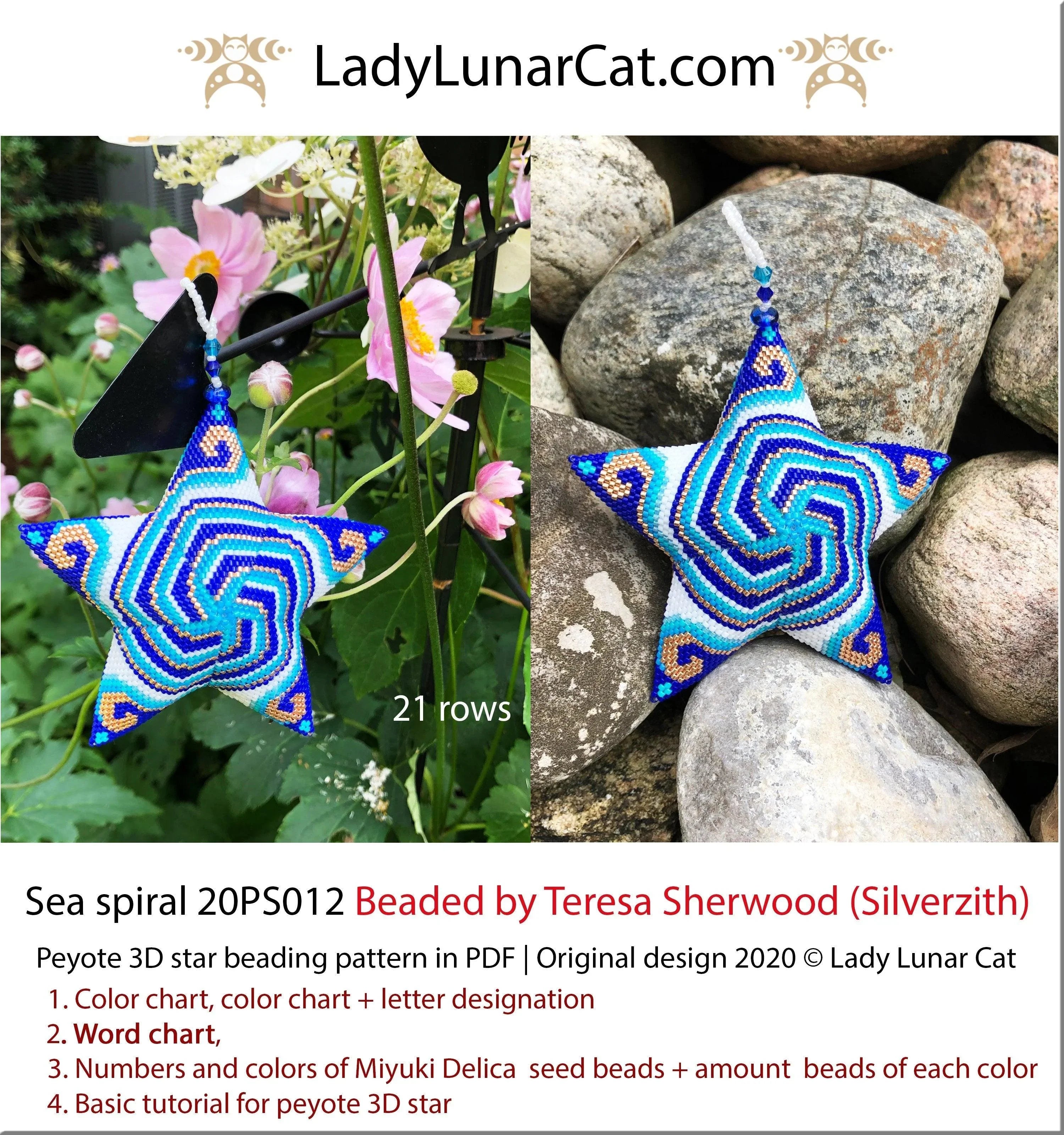 Ocean sky sea spiral peyote star — 6 colors, 41-bead radius, Miyuki Delica 11/0