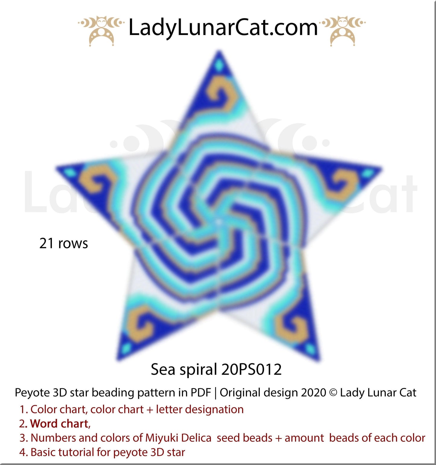 3d peyote star patterns for beading Sea spiral 20PS012 LadyLunarCat