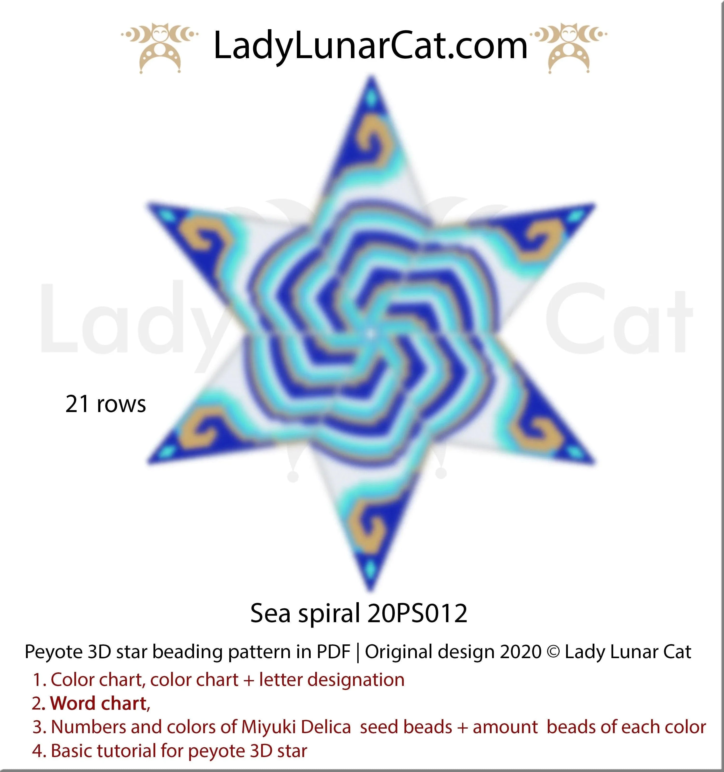 Lady Lunar Cat sea spiral peyote star — ocean sky beading PDF 20PS012