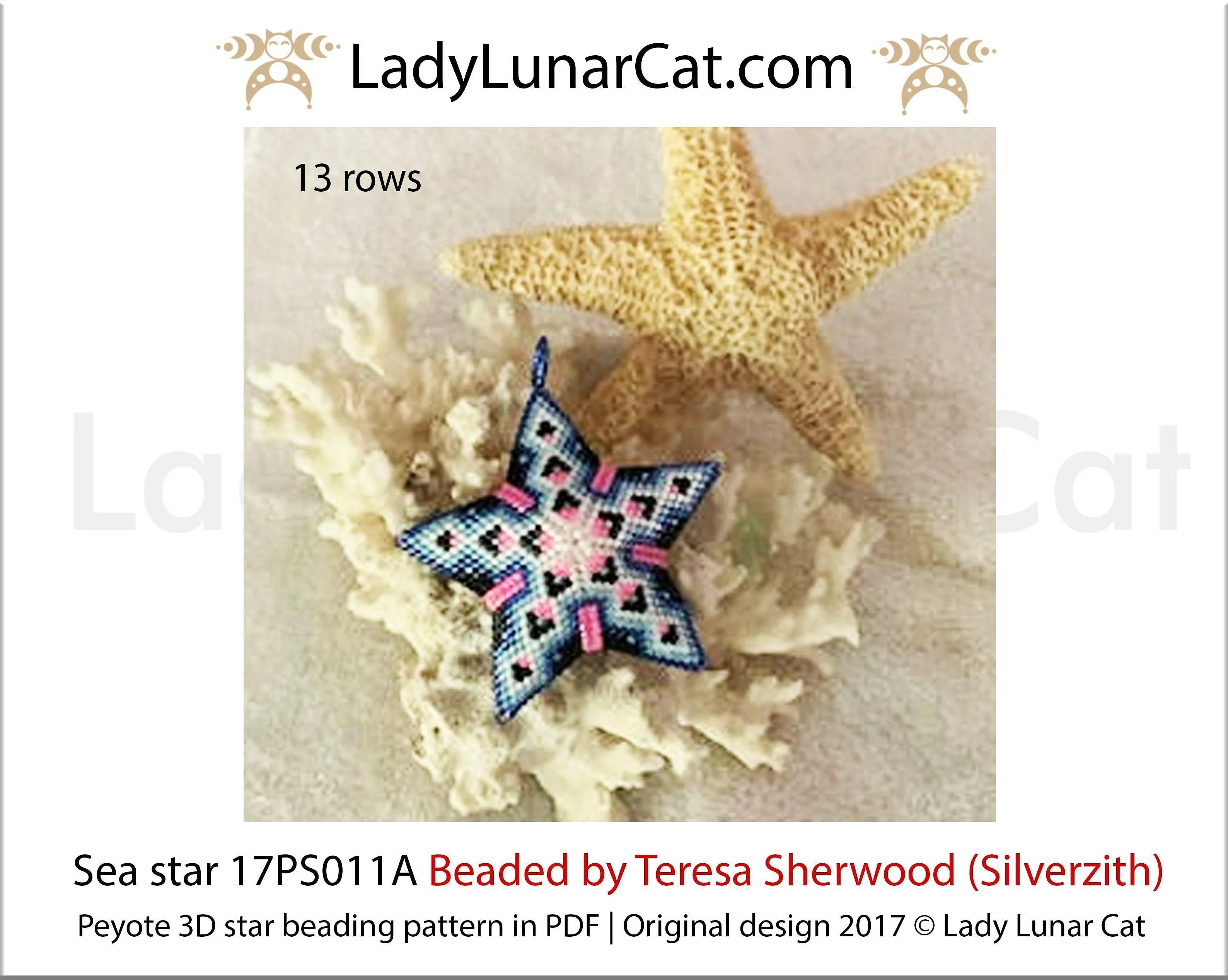 Sea Star 3D peyote beaded star pattern - starfish design beginner PDF LadyLunarCat
