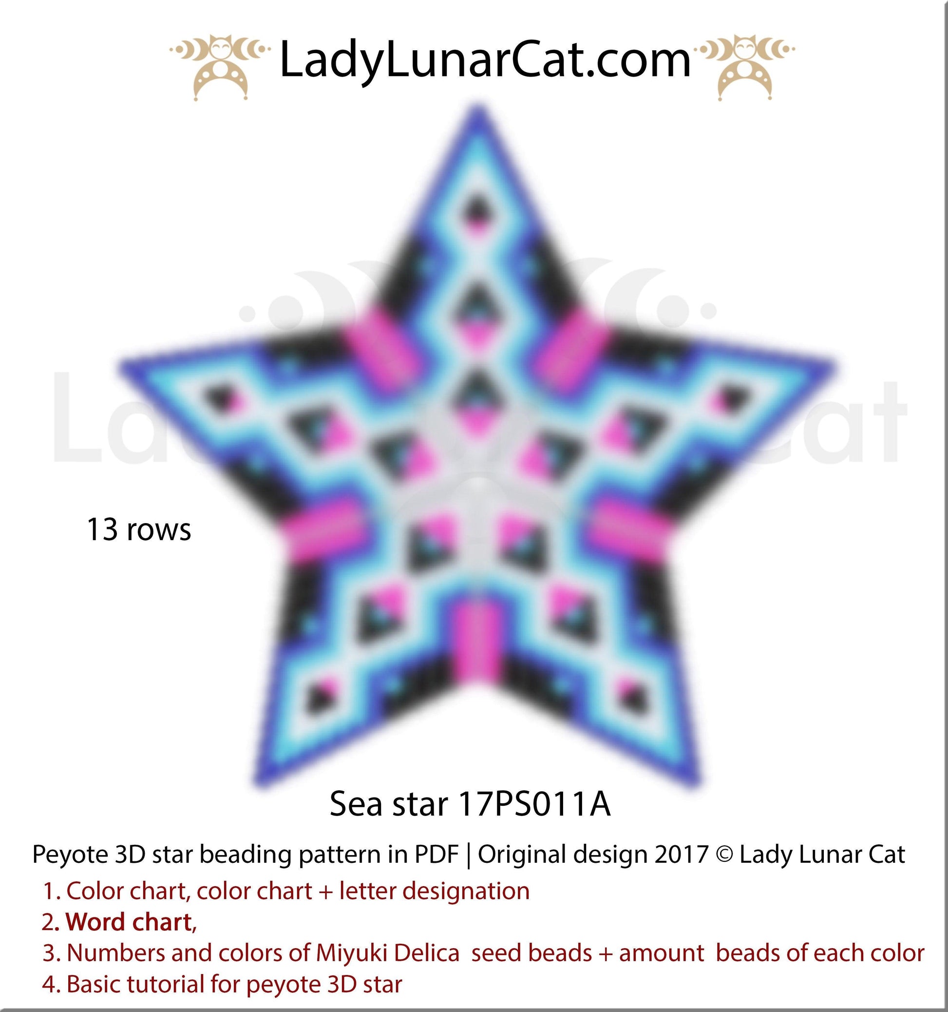 3d peyote star patterns for beading Sea star 17PS011A LadyLunarCat