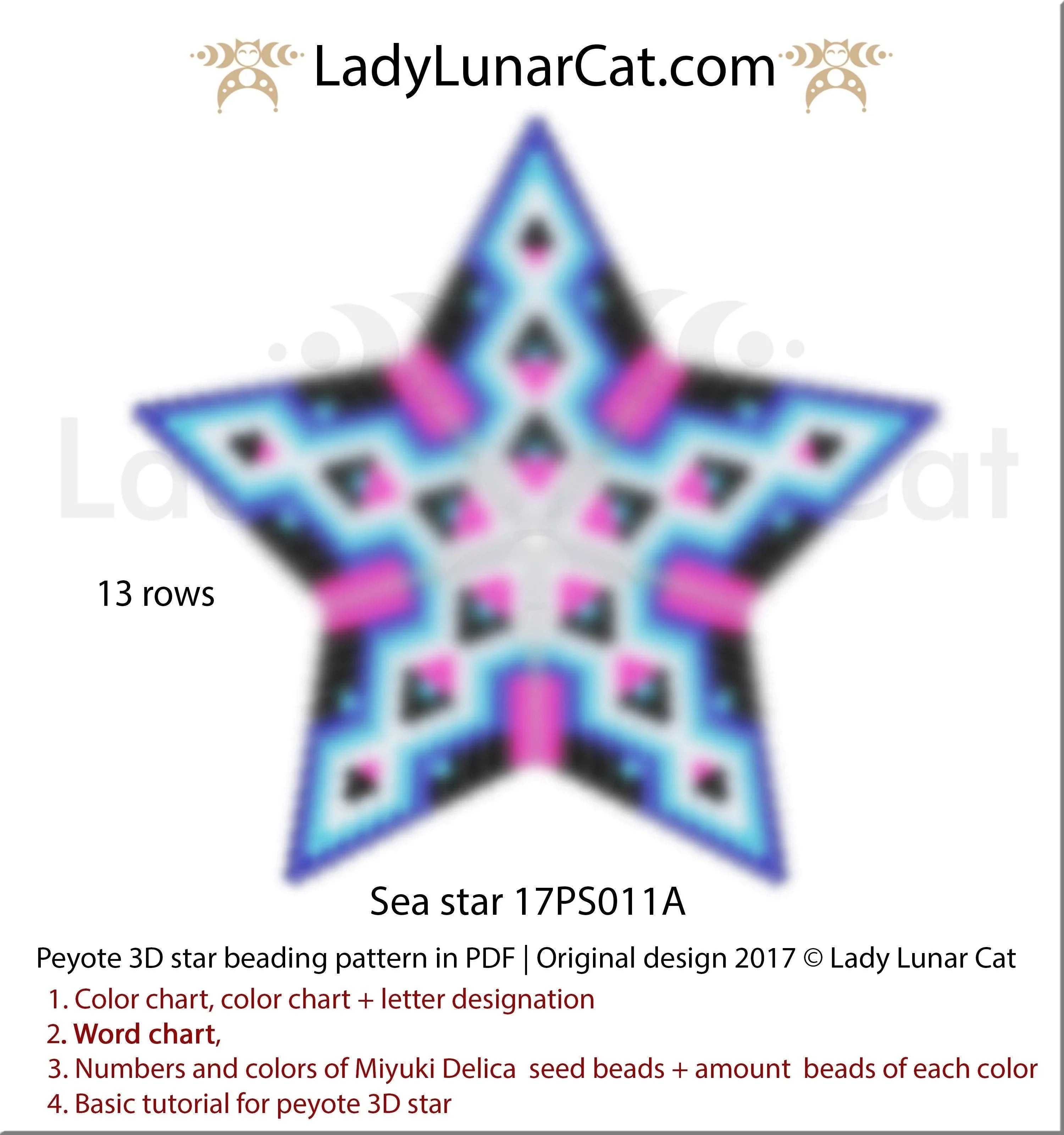 3d peyote star patterns for beading Sea star 17PS011A LadyLunarCat 