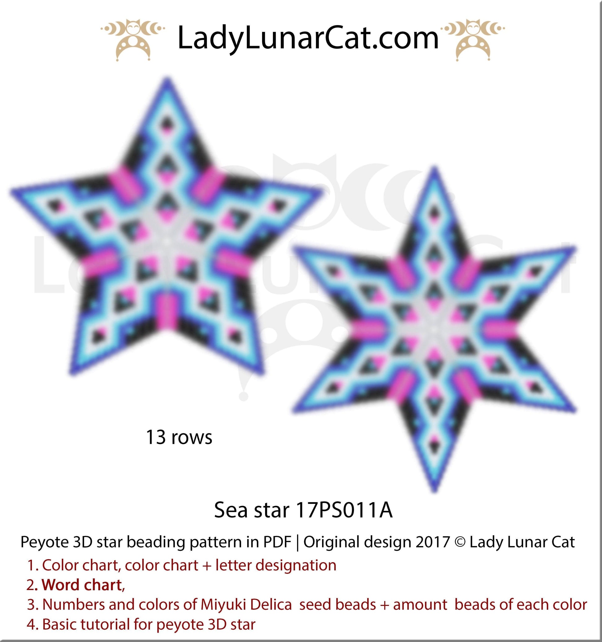 3d peyote star patterns for beading Sea star 17PS011A LadyLunarCat