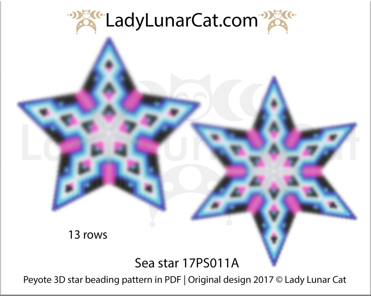 Starfish beaded ornament pattern - Sea Star peyote beginner tutorial LadyLunarCat