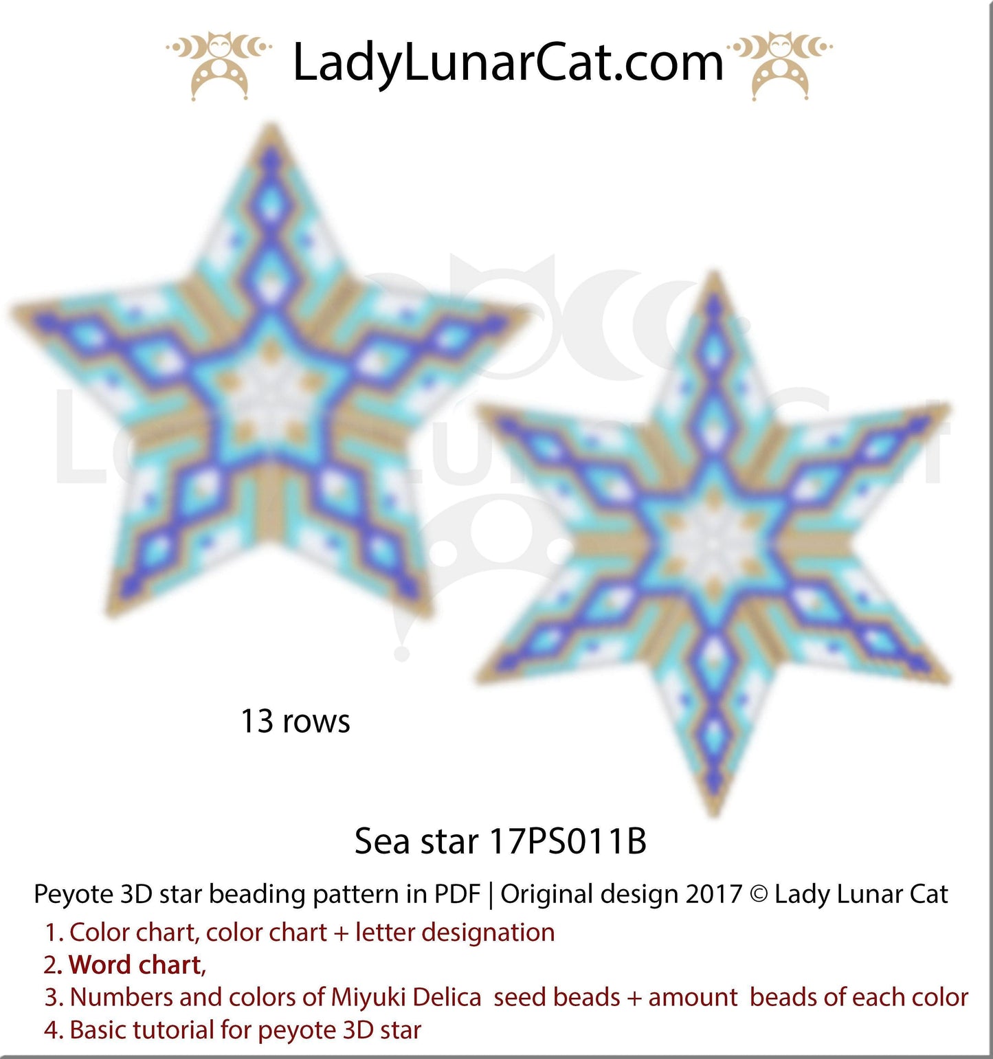 3d peyote star patterns for beading Sea star 17PS011B LadyLunarCat