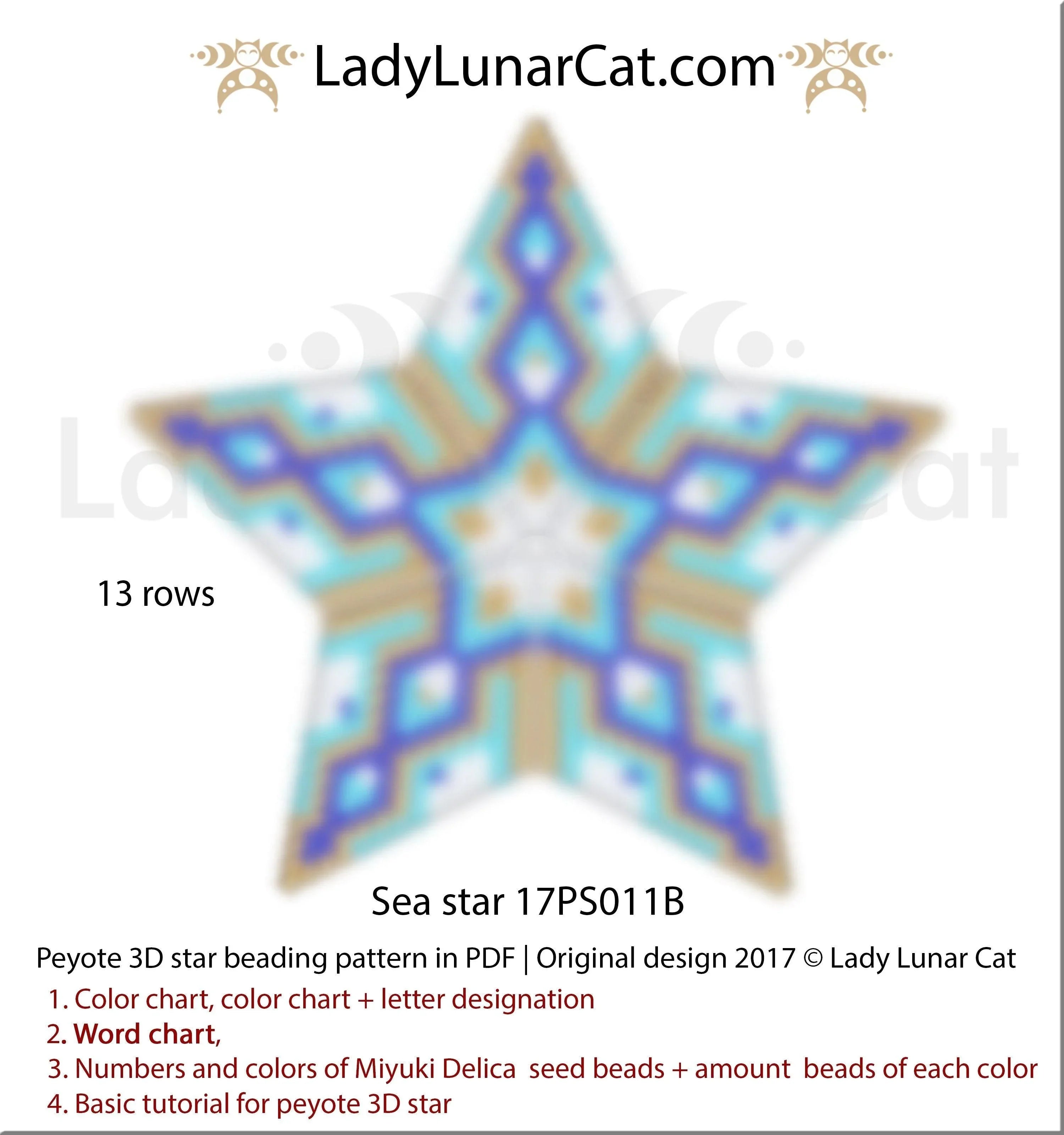 Beaded sea star turquoise gold — small peyote star geometric mandala beading LadyLunarCat