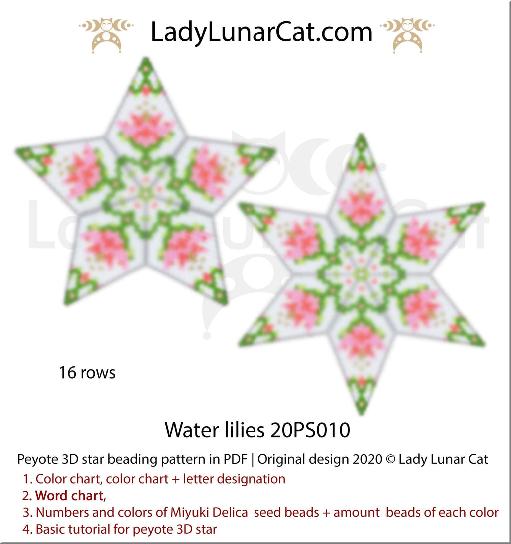 3d peyote star patterns for beading Water lilies 20PS010 LadyLunarCat