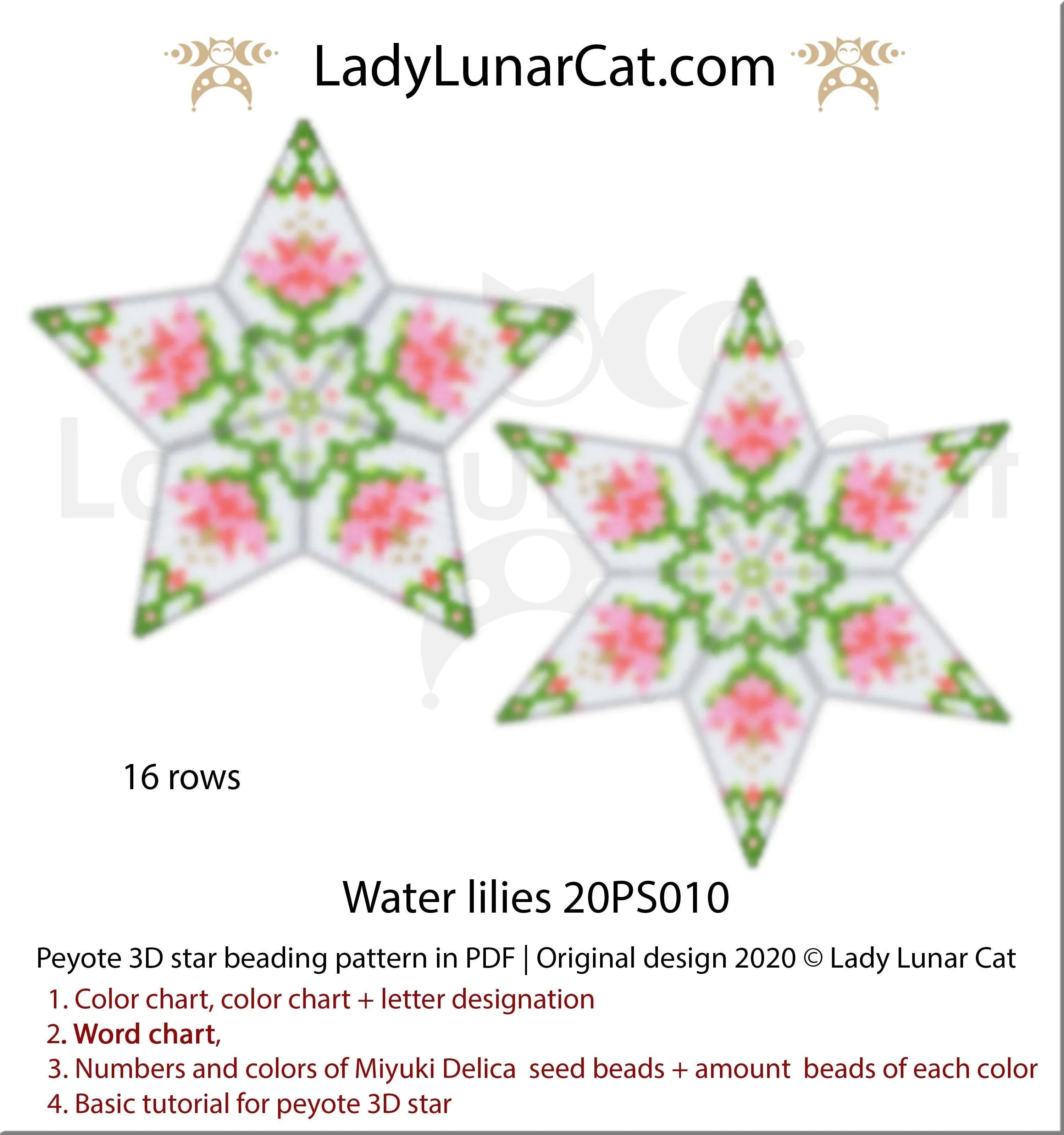 Water Lilies peyote star beaded by Shana Padilla Beadbrain Creations - finished example LadyLunarCat
