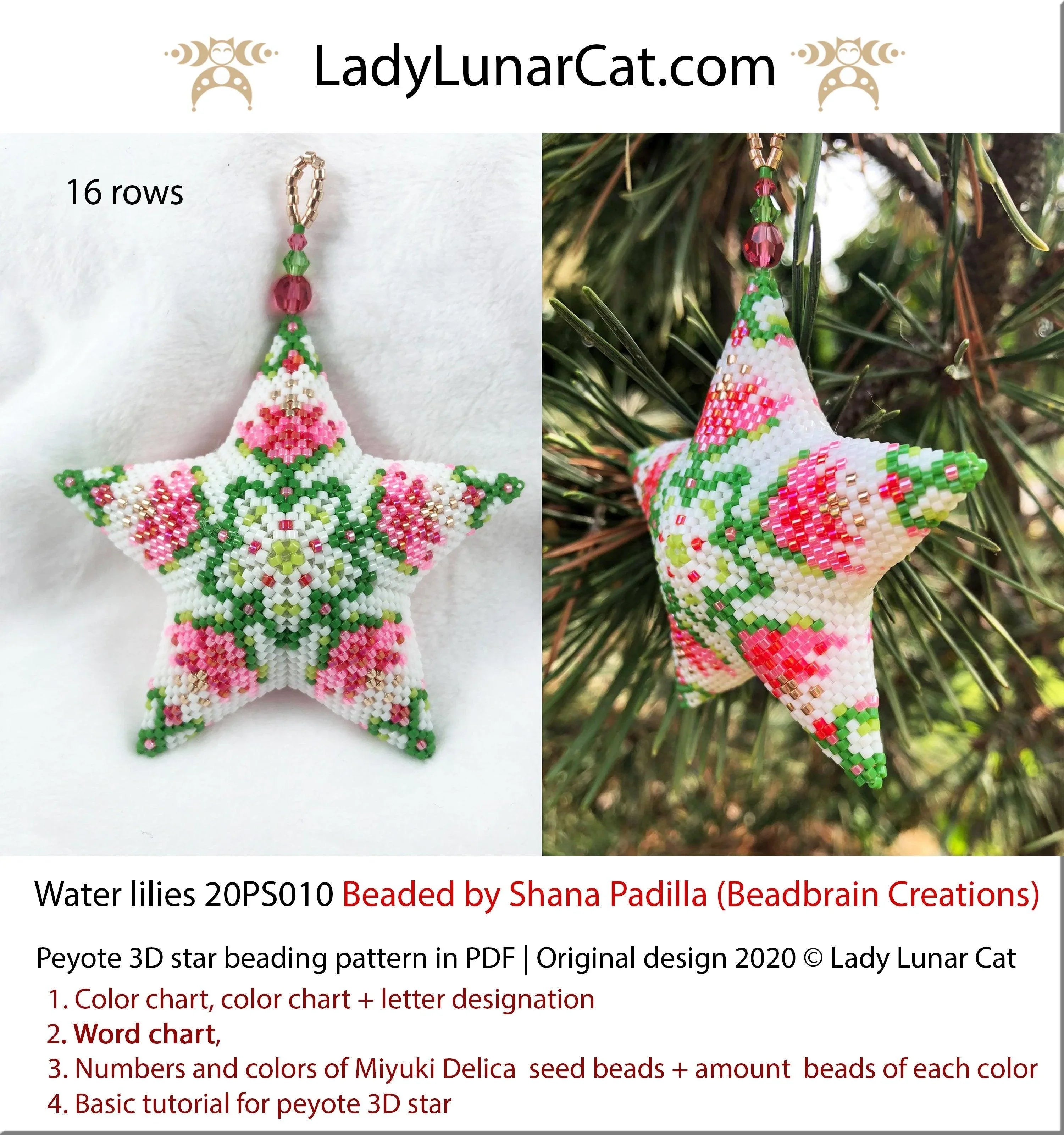 Water Lilies peyote star detail - 6 colors nature bloom close up 15 pages LadyLunarCat