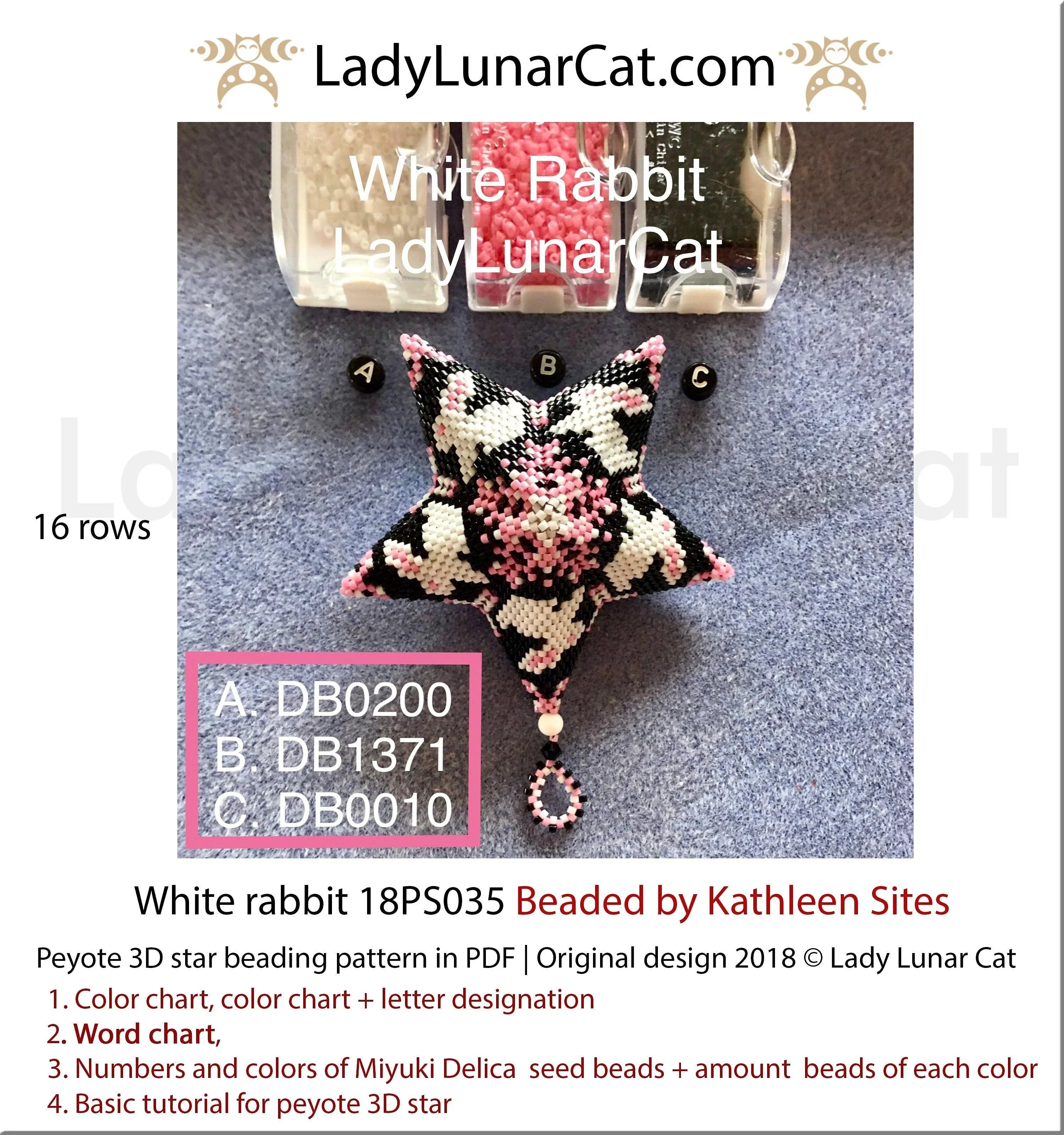 White Rabbit beaded star - 3 Miyuki Delica minimalist crisp white spring LadyLunarCat