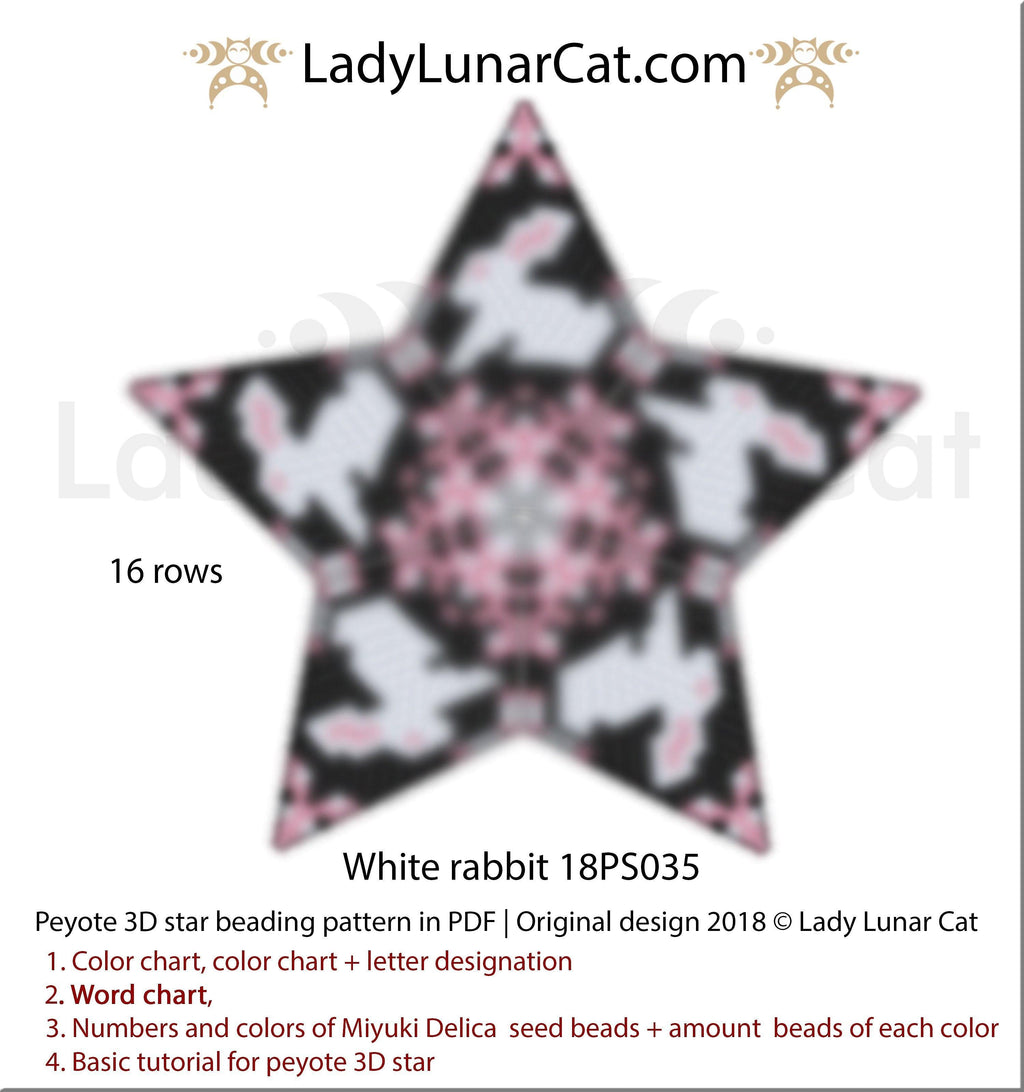 3d peyote star patterns for beading White rabbit 18PS035 LadyLunarCat