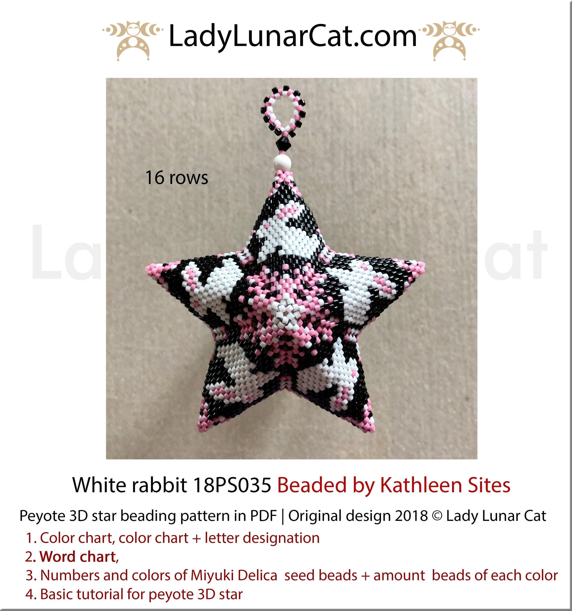 3d peyote star patterns for beading White rabbit 18PS035 LadyLunarCat
