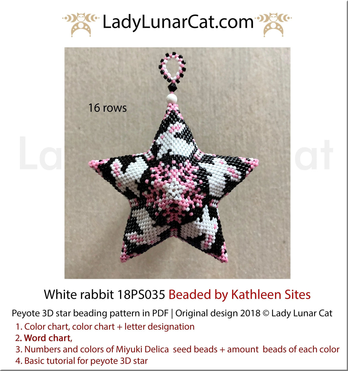 Beaded white rabbit 3D peyote star - whimsical fairy tale Easter ornament LadyLunarCat