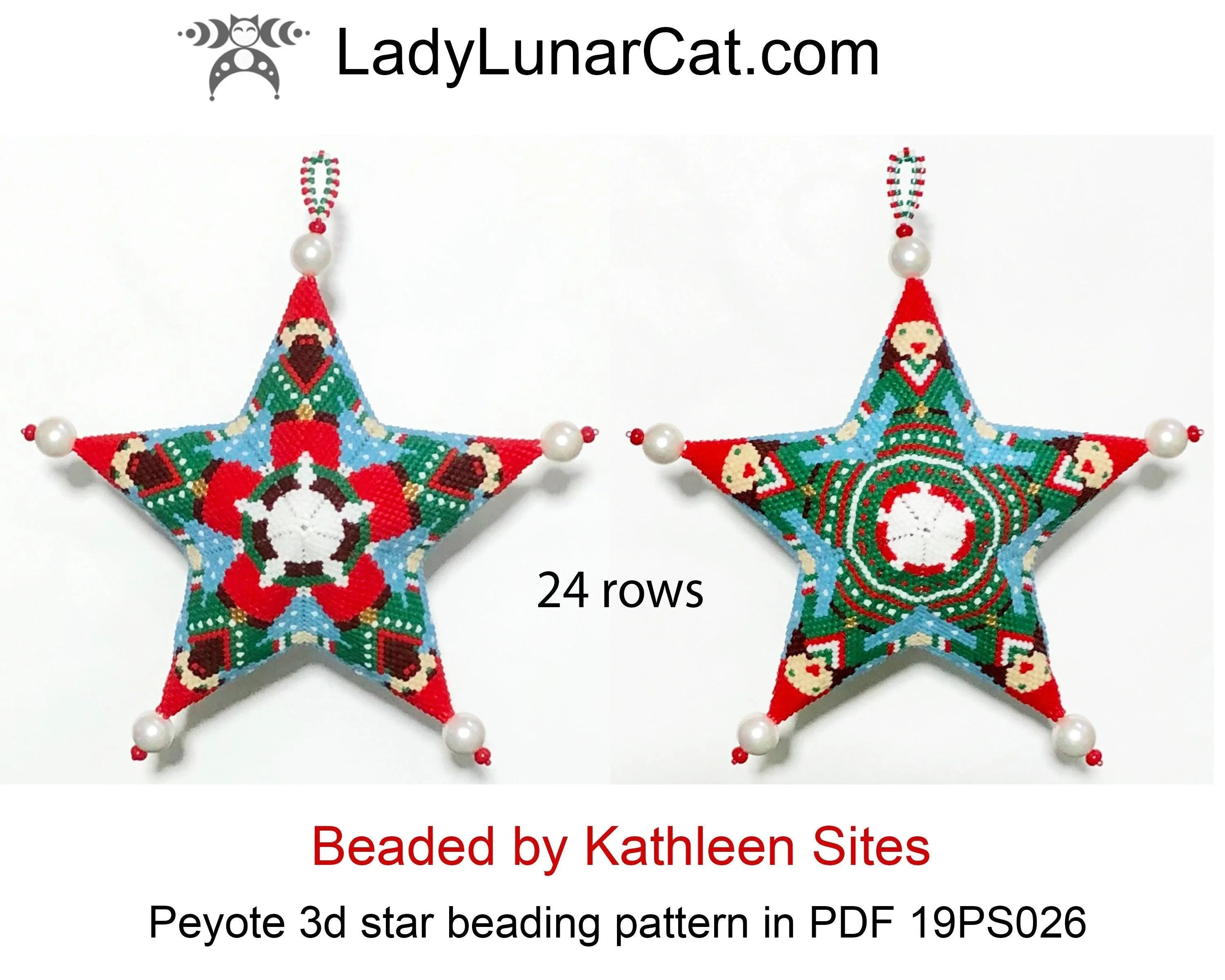 Winter gnomes peyote star pattern by Lady Lunar Cat — 7 colors fairy tale Christmas beading PDF 19PS026