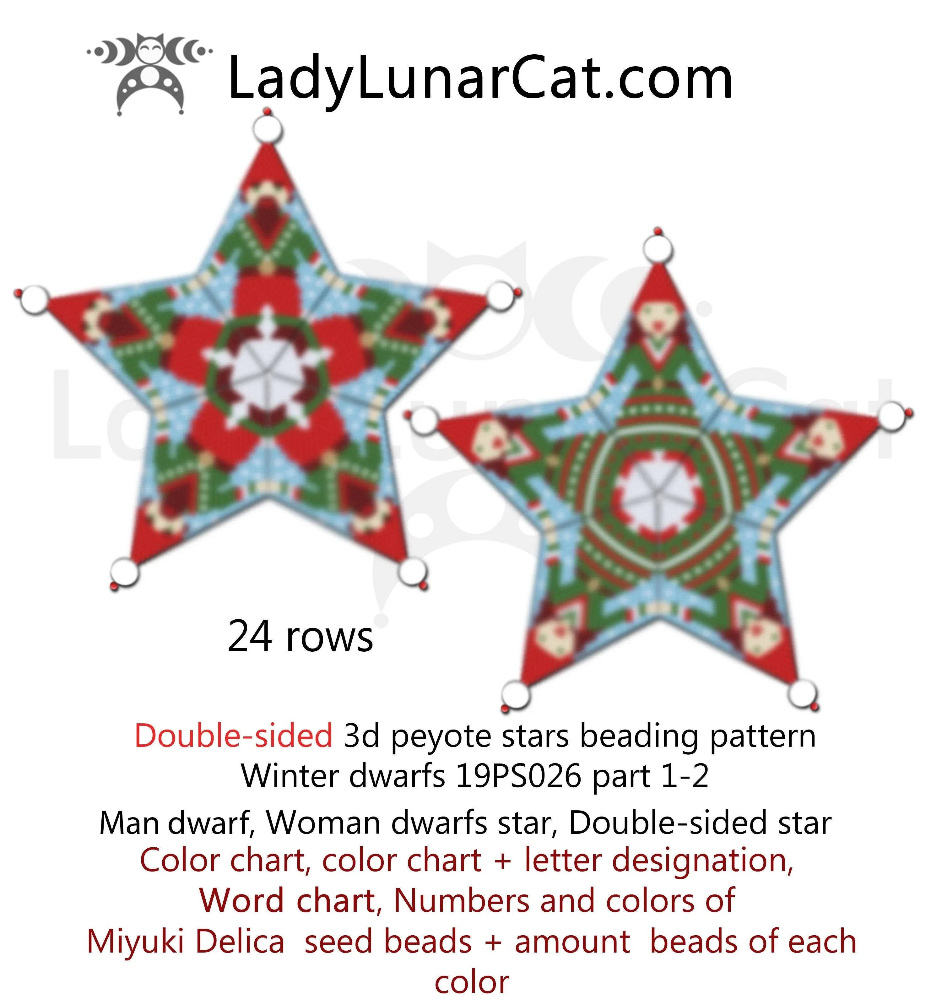 Winter gnomes peyote star — 7 colors fairy tale Christmas vintage ornament beading LadyLunarCat