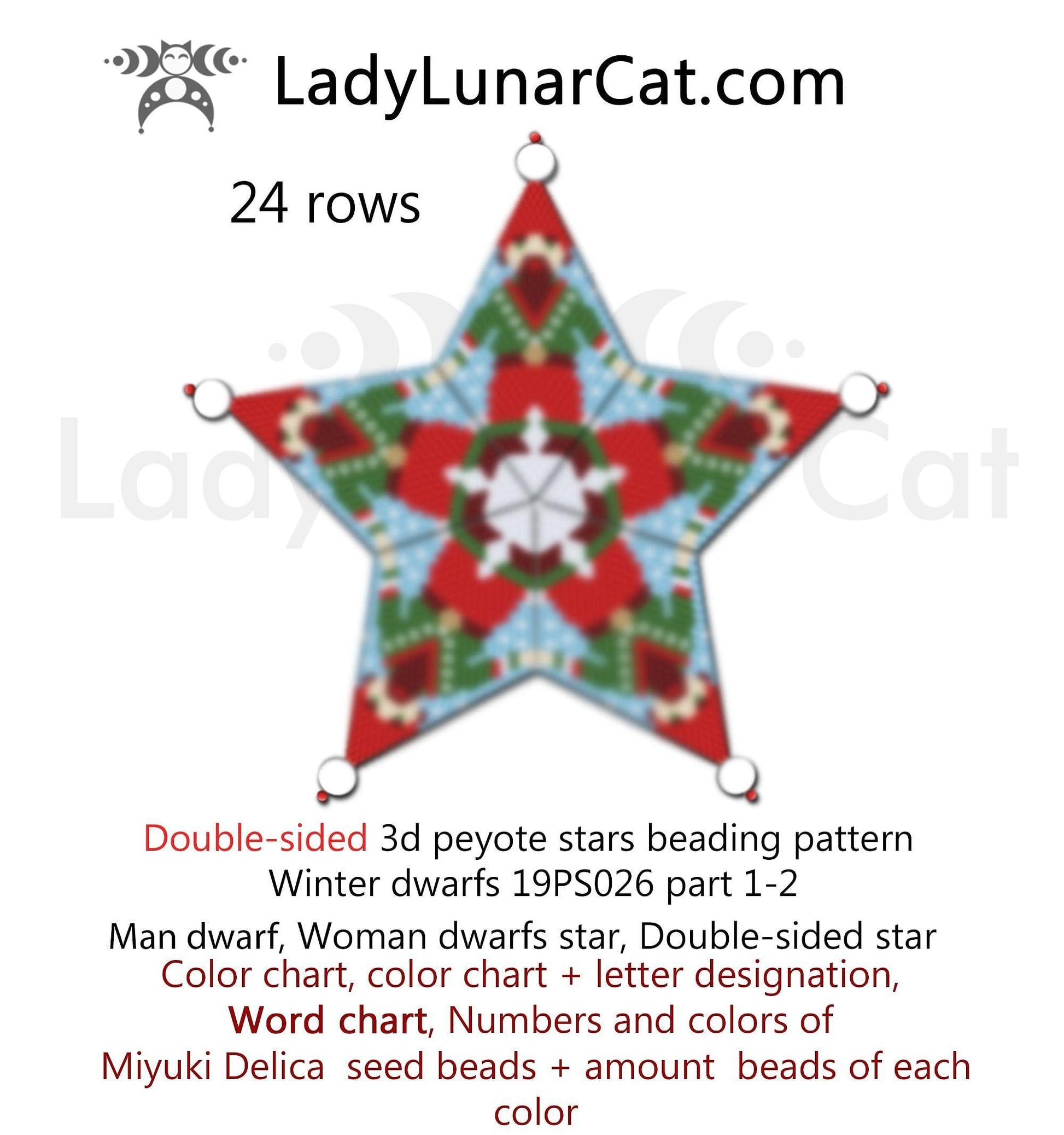 3d peyote star patterns for beading Winter Dwarfs 19PS026 LadyLunarCat